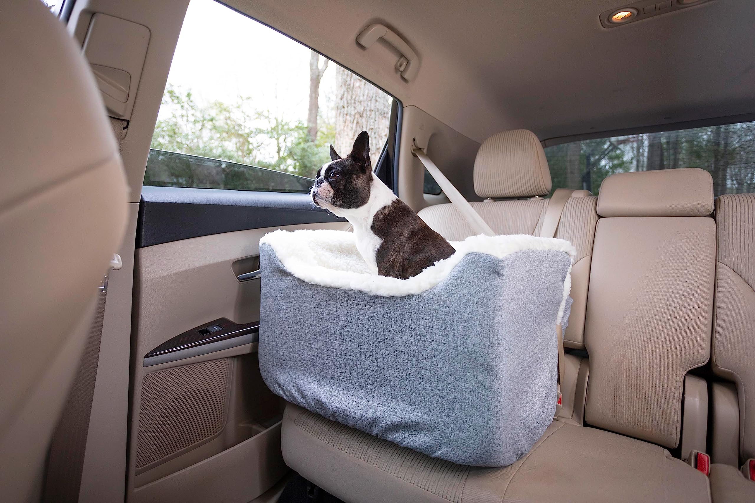 Snoozer Lookout I Dog Car Seat - Small Dog and Puppy Car Seat, Booster Bed for Small & Medium Size Pets up to 25 Lbs, Sherpa Lin