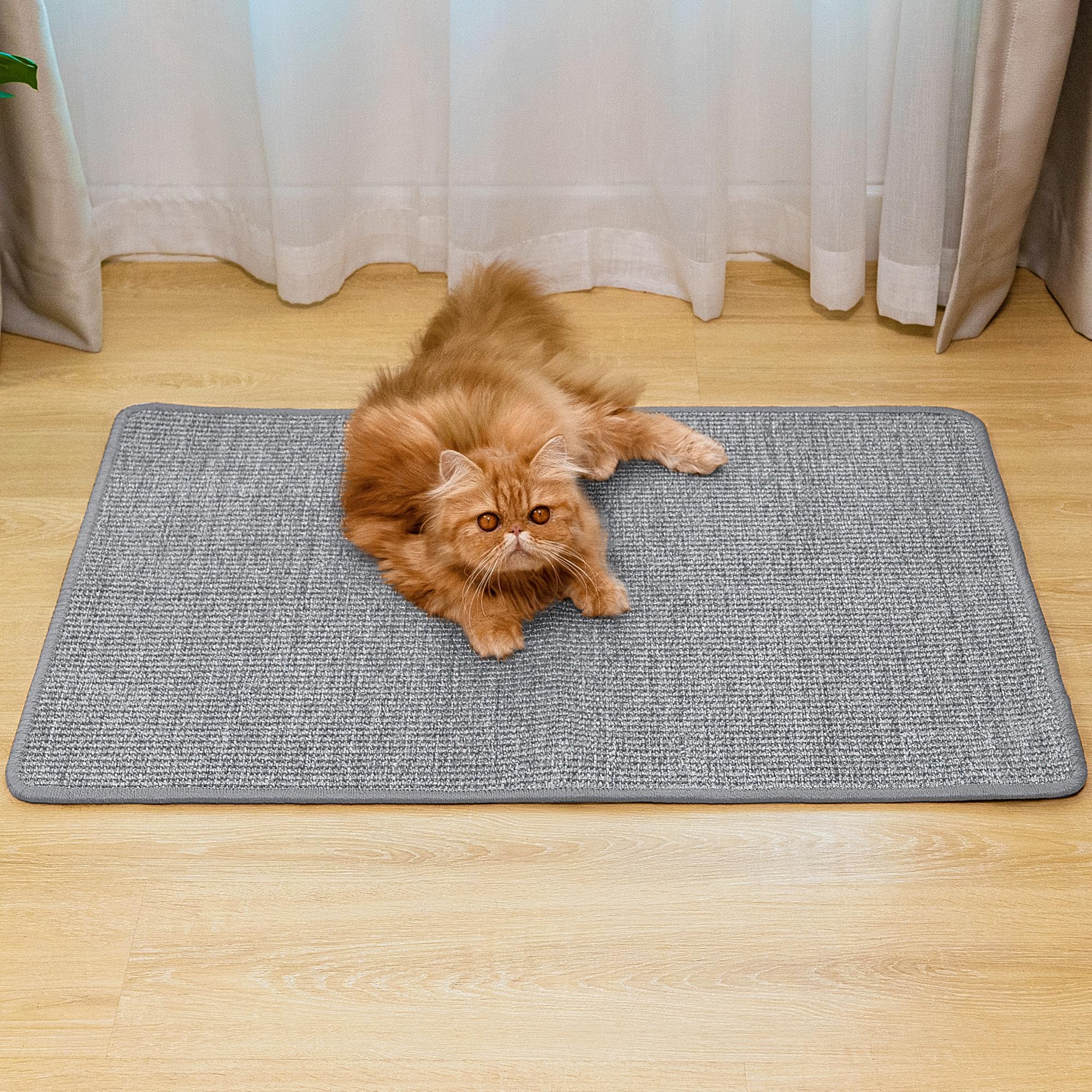 Conlun Cat Scratcher Mat,Natural Sisal Cat Scratch Pad,Horizontal Floor Cat Scratching Pads Rug For Indoor Cats Grinding Claws N