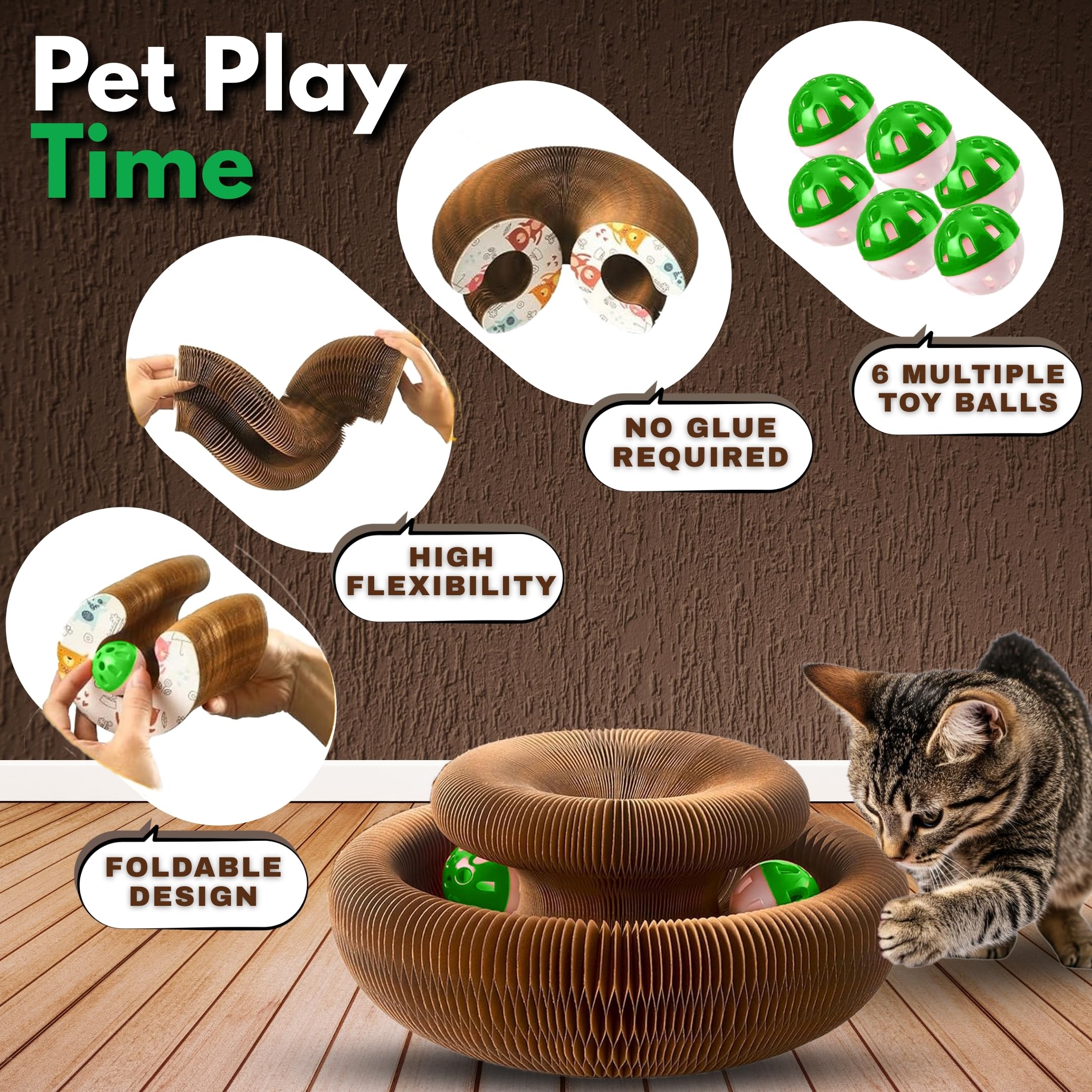 Greenwich Kitty Kurlz Reversible Infinity Cat Toy - Durable Magic Organ Made from Recycled Corrugated Cardboard | Eco-Friendly,