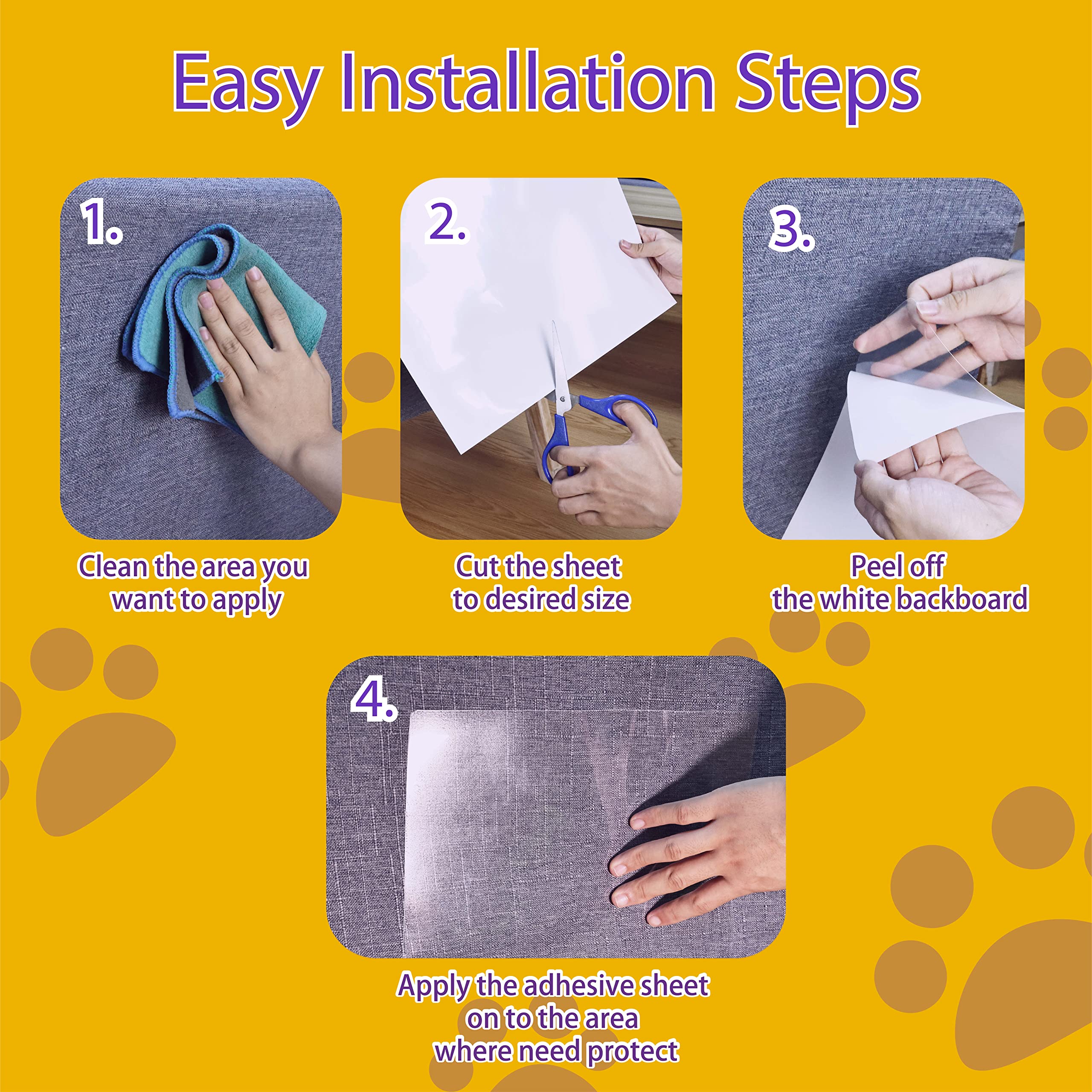 Cat Scratch Furniture Protector-16-Pack -Single-Sided, Heavy-Duty Self-Adhesive Tape, No-Residue for Couch, Doors & Walls - NO P