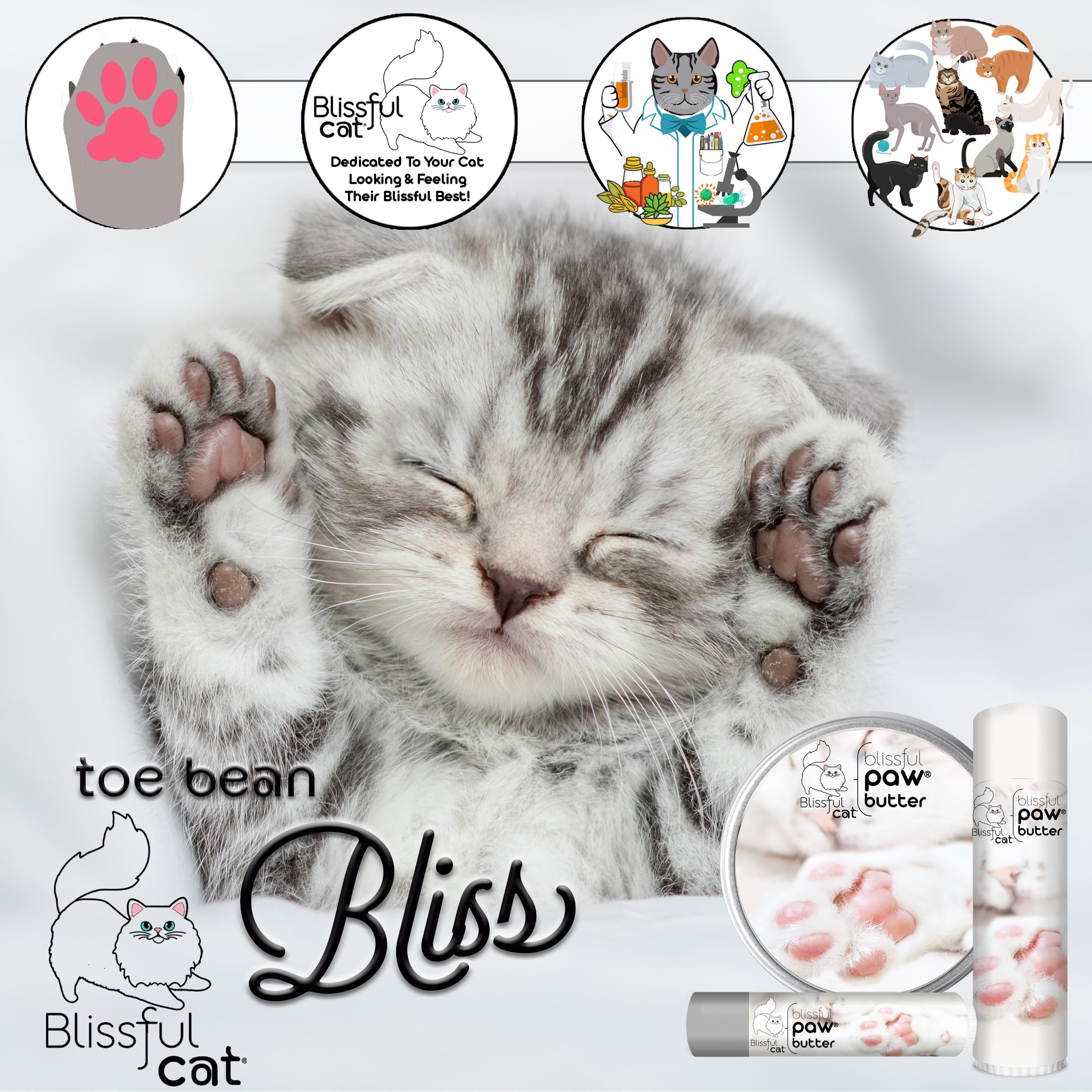 The Blissful Cat Paw Butter, Moisturizer for Dry Paw Pads, Softens and Protects a Rough Paw, Versatile, Lick-Safe Cat Paw Balm,