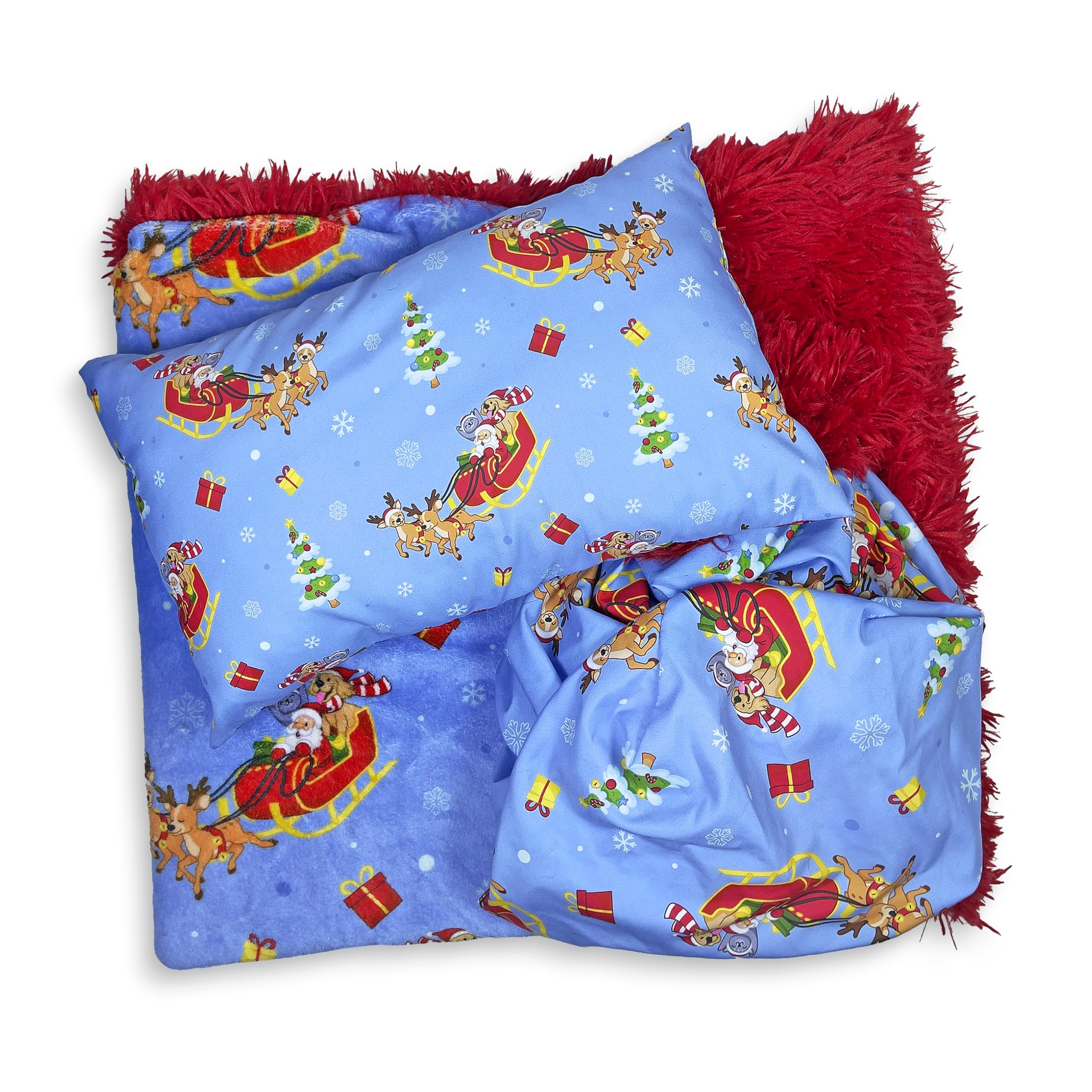 Sleepy Hippo Santa'S Helpers Bedding Set - Soft Shag & Fleece Reversible Blanket, Plush Pillow, Cute Fitted Sheet For Comfort - 
