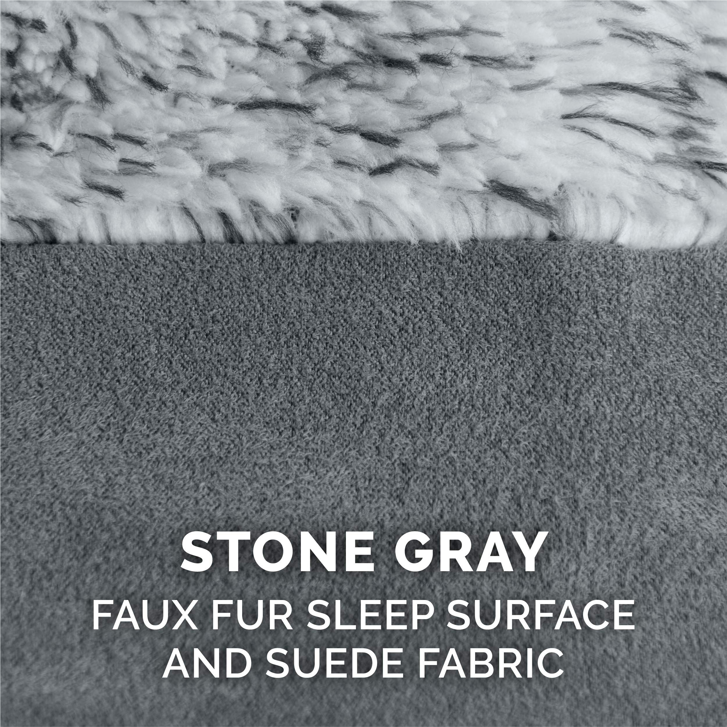 Furhaven Replacement Dog Bed Cover Two-Tone Faux Fur & Suede L Shaped Chaise, Machine Washable - Stone Gray, Jumbo Plus (XX-Larg