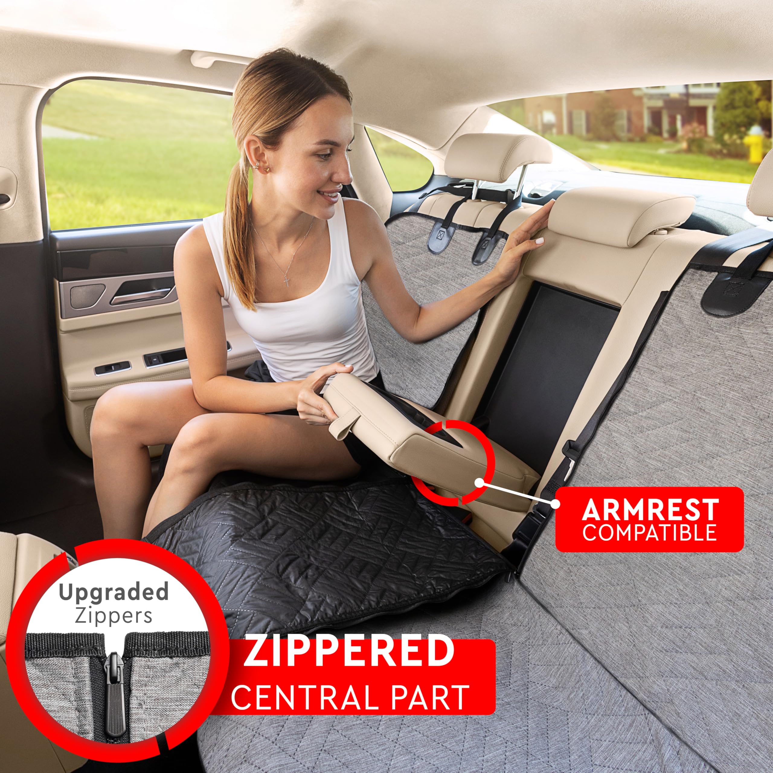 Helteko Dog Car Seat Cover For Back Seat - Extra Durable Bench Seat Protector With Side Flaps, 100% Waterproof, Scratchproof, An