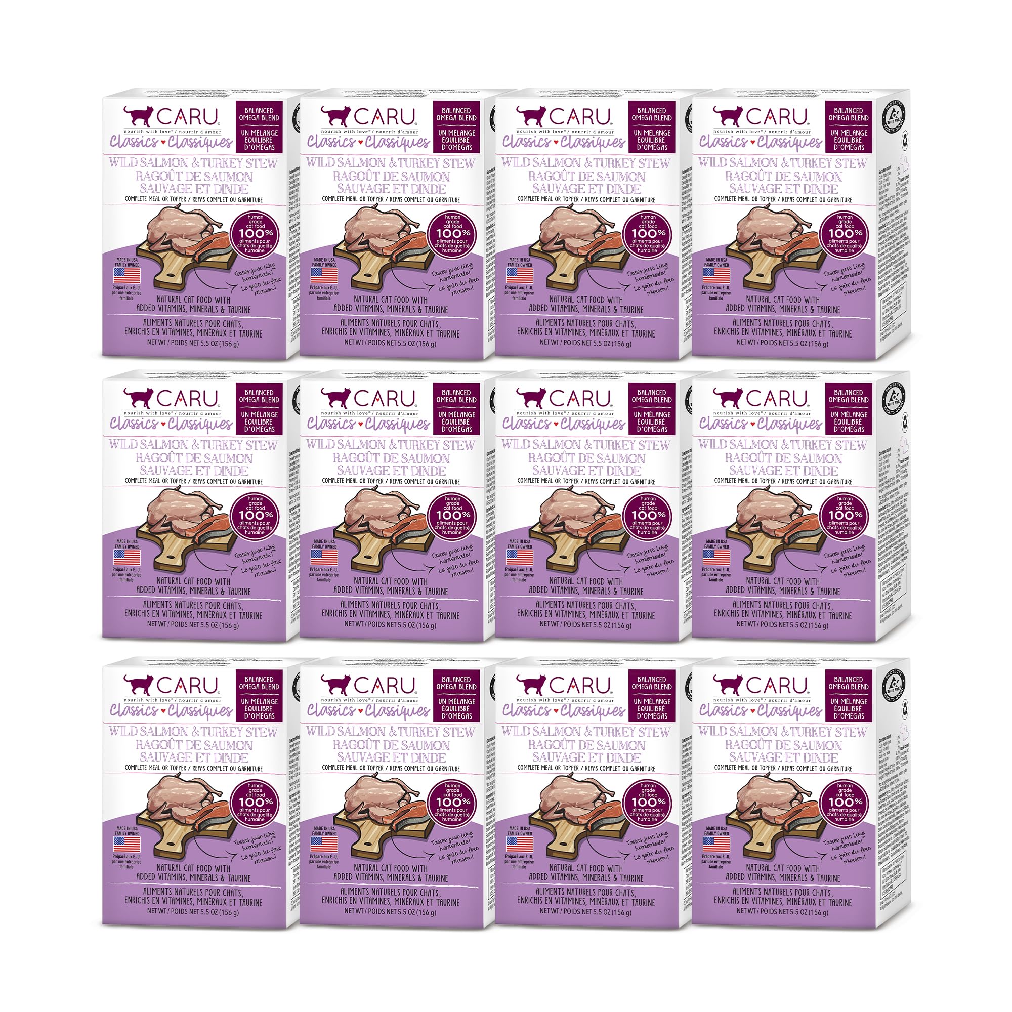 Caru - Classics Wild Salmon & Turkey Stew - For Cats - Supports Overall Pet Health - Wet Cat Food/Meal Topper - Human Grade Ingr
