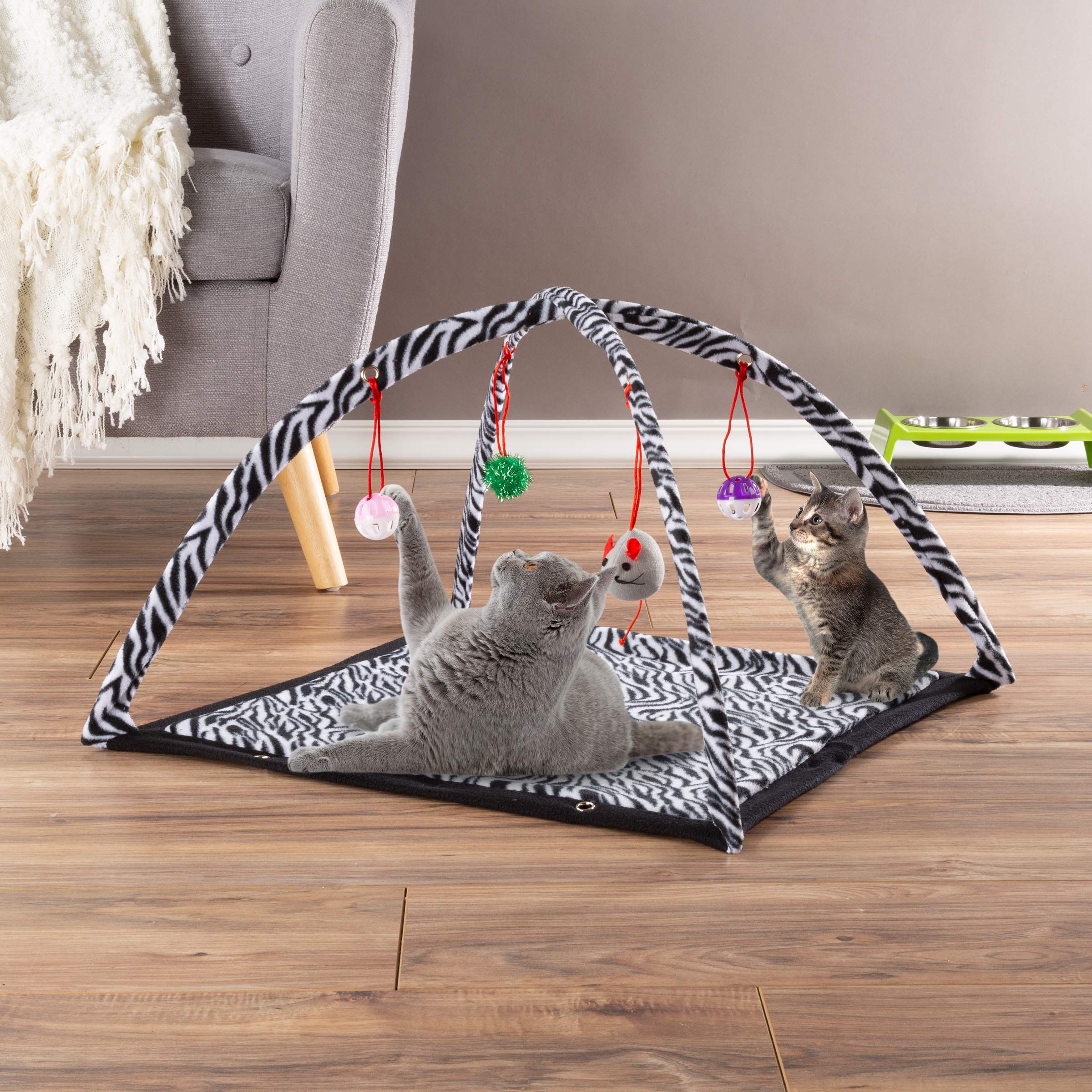 Petmaker Cat Activity Center- Interactive Play Area Station For Cats, Kittens With Fleece Mat, Hanging Toys, Foldable Design For