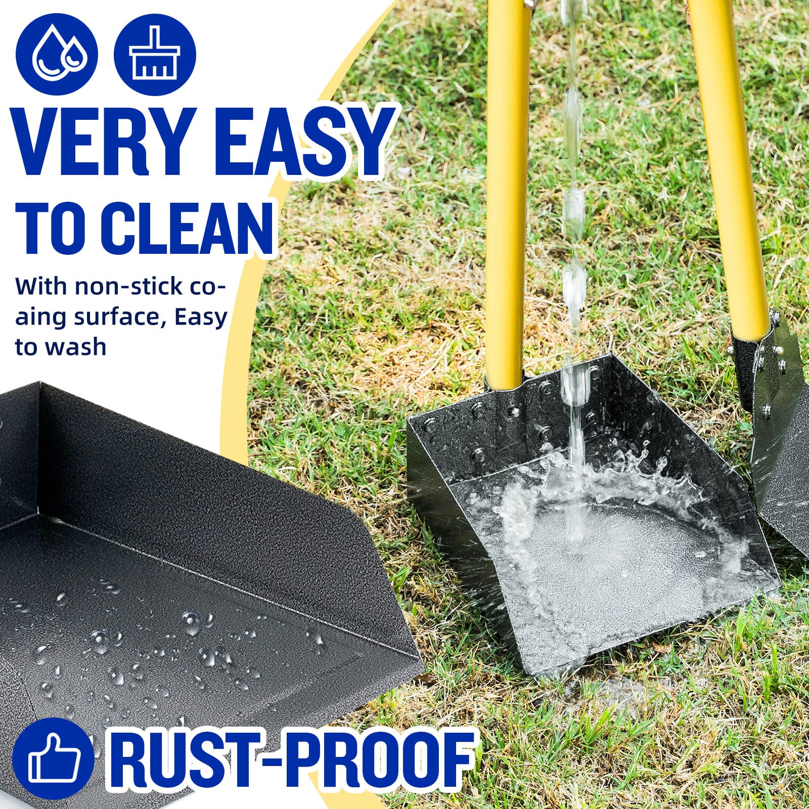 Pooper Scooper For Large Dogs, Adjustable Long Handle Metal Tray And Spade Poop Scooper For Dogs With Bin For Pet Waste Removal,