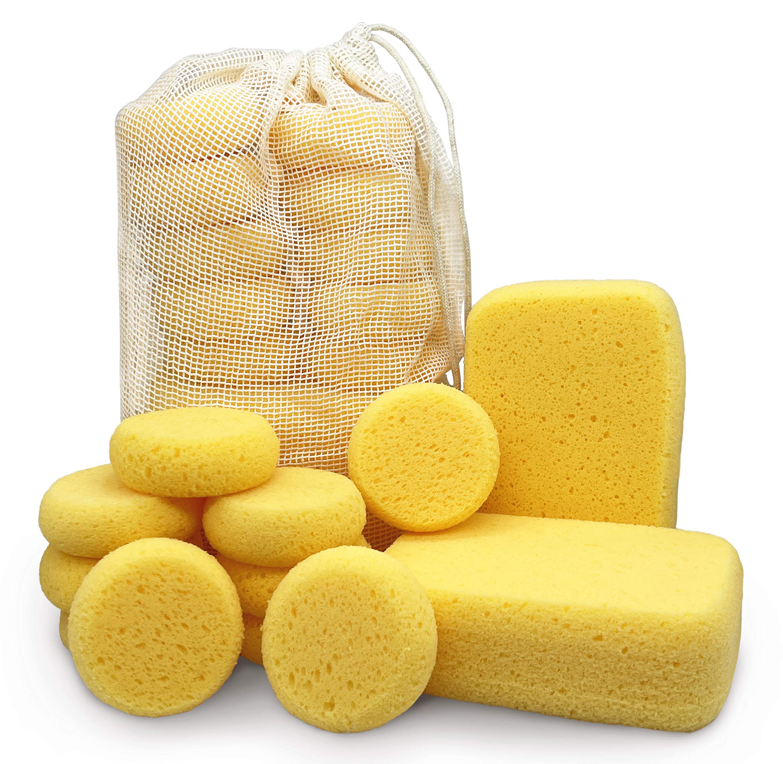 Premium Synthetic Horse Tack Sponges: 12Pc Value Pack (10 Round 2.8' X1', 2 Large 6'X4'X2') With Cotton Bag, For Saddles, Bridles, Boots And Leather Care By Equus Constantia