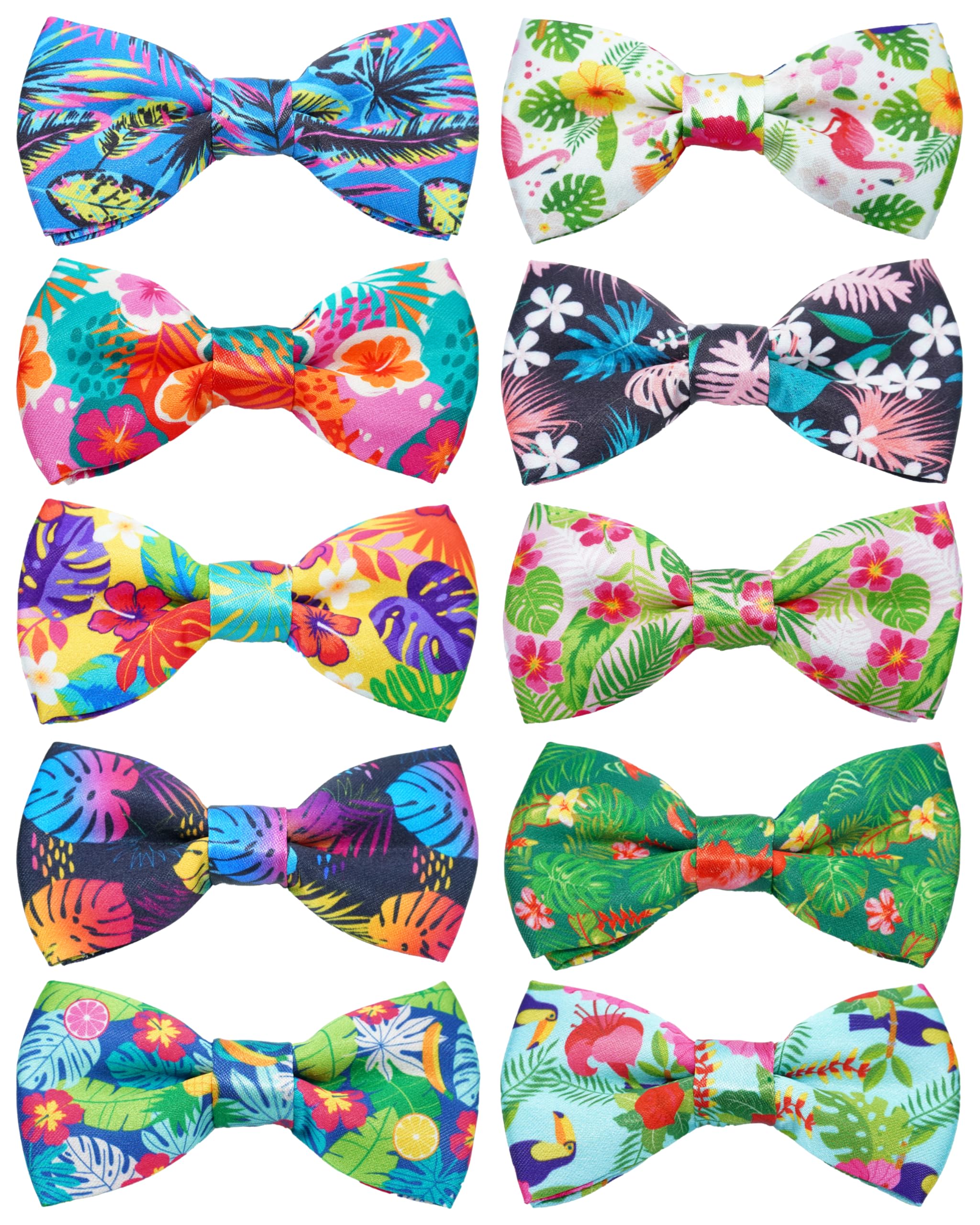 PET SHOW 10 Pack Summer Big Dog Bow Ties for Large Medium Dogs Sliding Collar Attachments Hawaiian Bowties Floral Fruit Bowknots