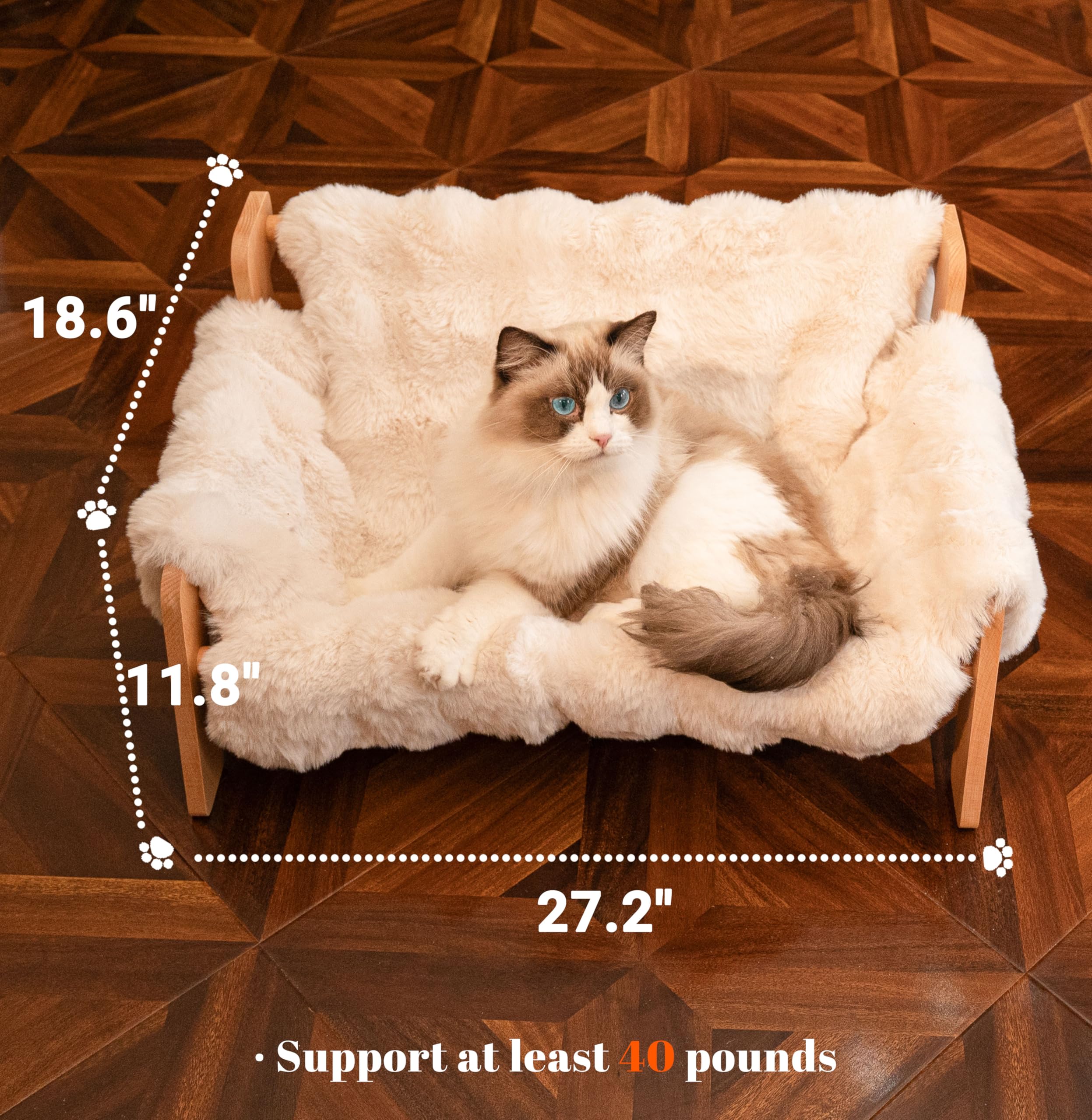 Cheerhome Pets Elevated Cat Couch Bed For Indoor Cats, Wooden Cat Sofa With Removable Washable Fluffy Cover Raised Kitty Lounge