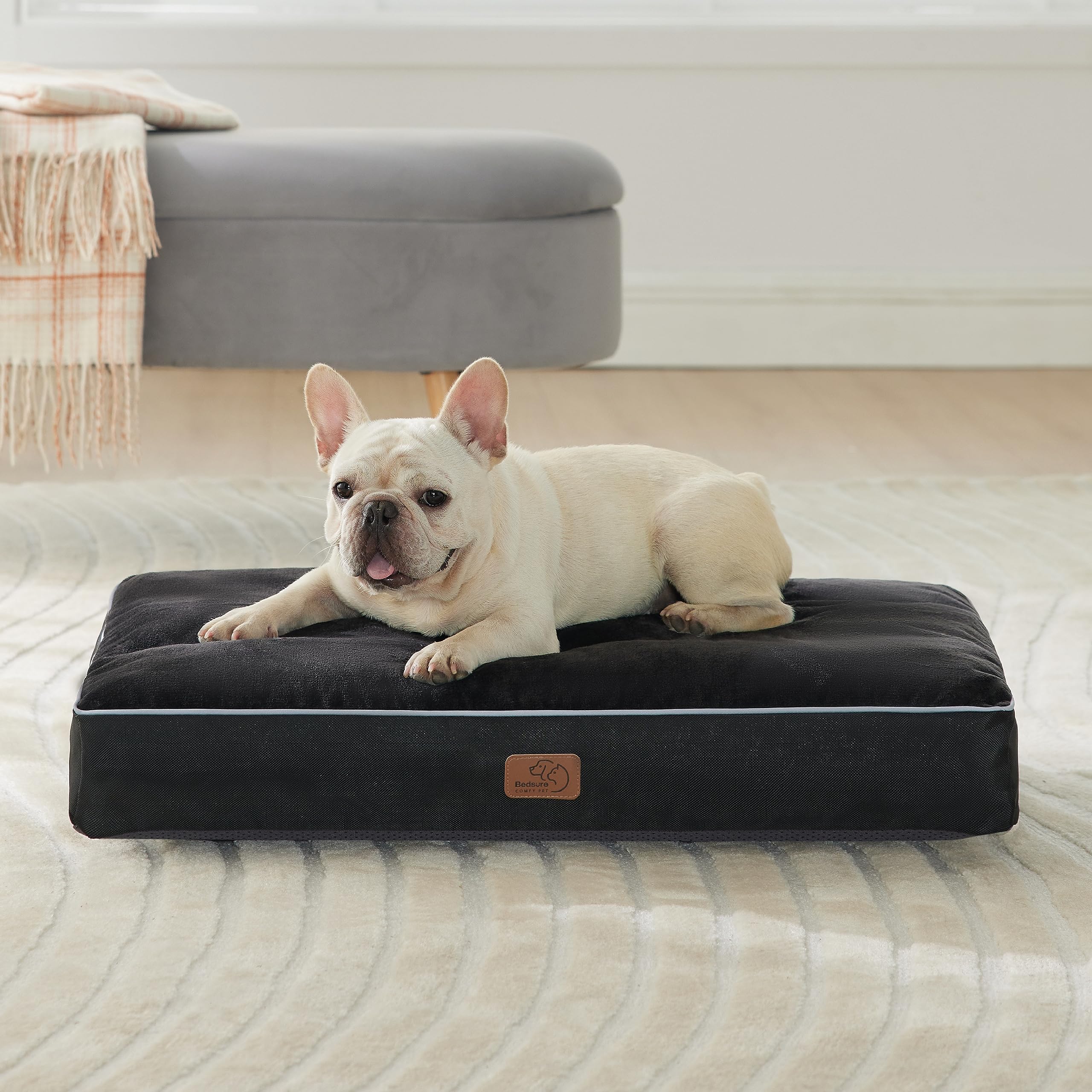 Bedsure Waterproof Dog Bed For Medium Dogs - 4 Inch Thicken Up To 45Lbs Pet Mat Pillows With Removable Washable Cover, Black