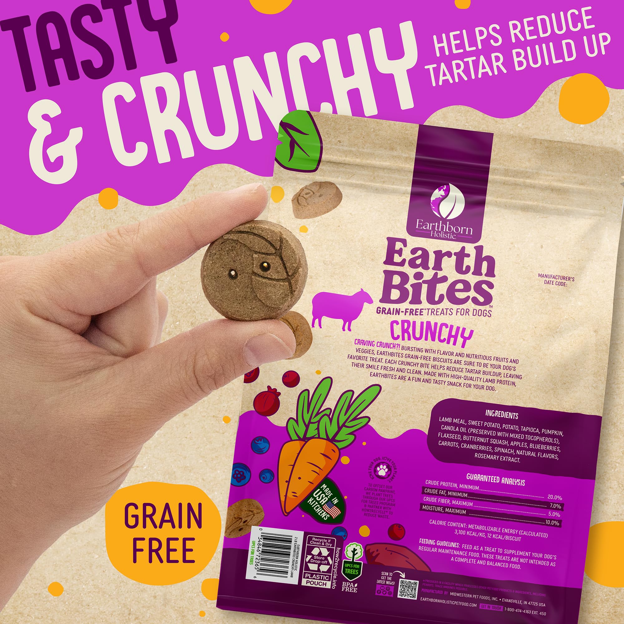 earthborn EarthBites Crunchy Grain Free Treats for Dogs (Lamb)