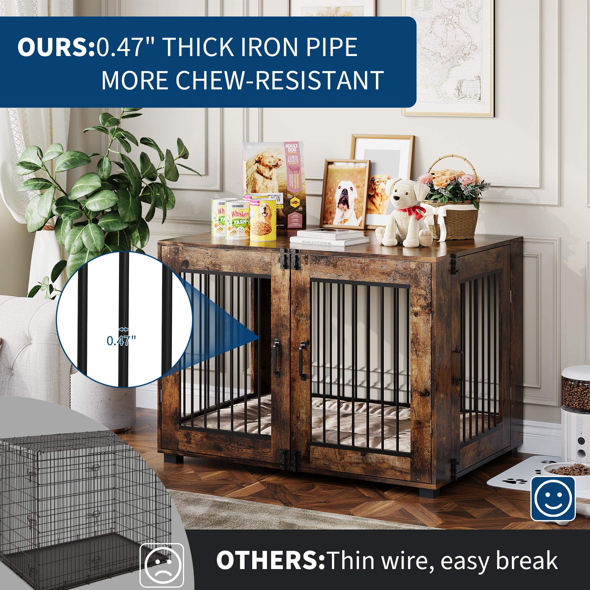 GarveeHome Dog Crate Furniture, 31.5 L Wooden Dog Kennel for Indoor Use, Stylish Dog Cage End Table for Medium Dogs, Decorative