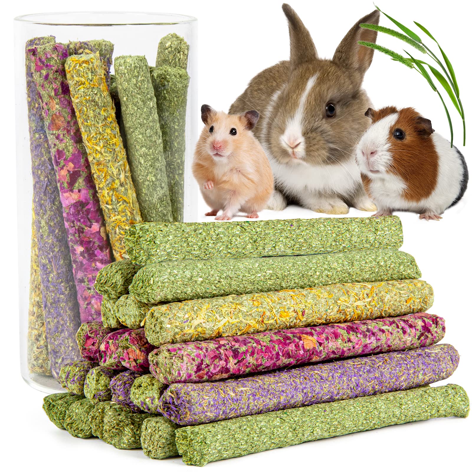 Sofier 44Pcs Timothy Hay Sticks Rabbit Toys Bunny Toys Guinea Pig Toys Natural Chews for Teeth Handmade Rabbit Chews and Treats 