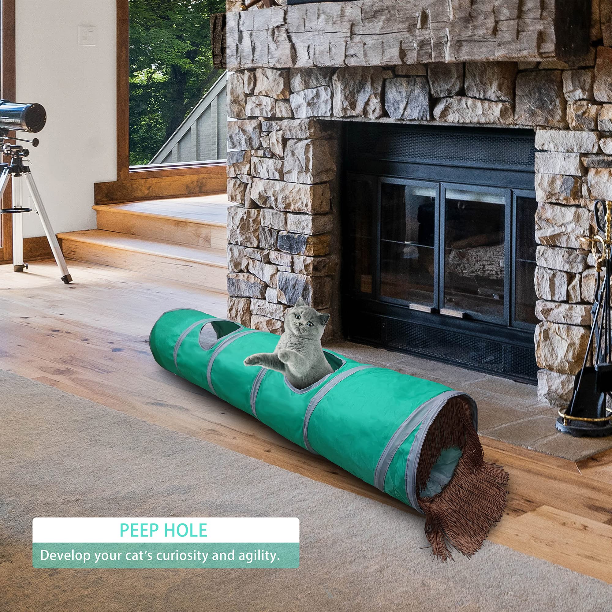 Petest Cat Tunnel For Indoor Cat Collapsible Cat Play Tube With Play Ball And Fringe, Interactive Pet Crinkle Tunnel For Kittens, Rabbits, Ferrets, Puppy, Length 47 Inch, Diameter 9.7 Inch