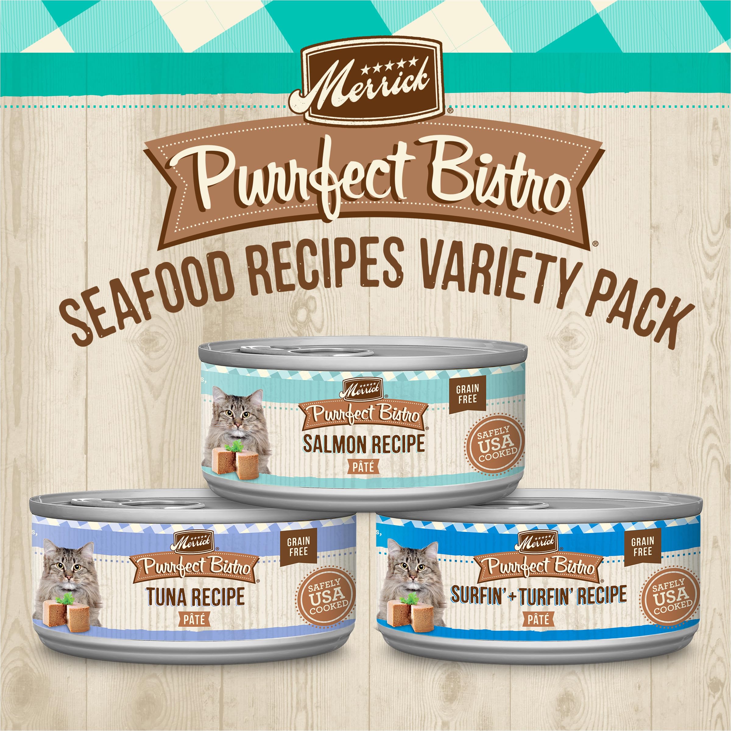 Merrick Purrfect Bistro Grain Free Canned Cat Food, Seafood Variety Pack, 5.5 oz (12 Cans)
