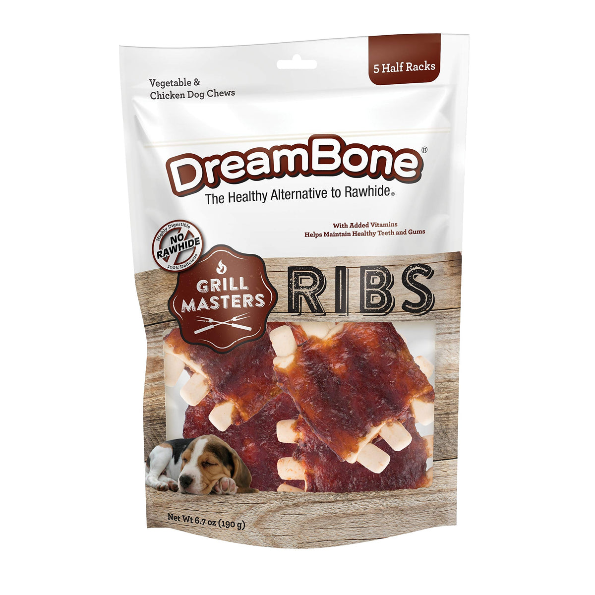 Dreambone Grill Masters Ribs, No-Rawhide Chews For Dogs, 5 Half Racks