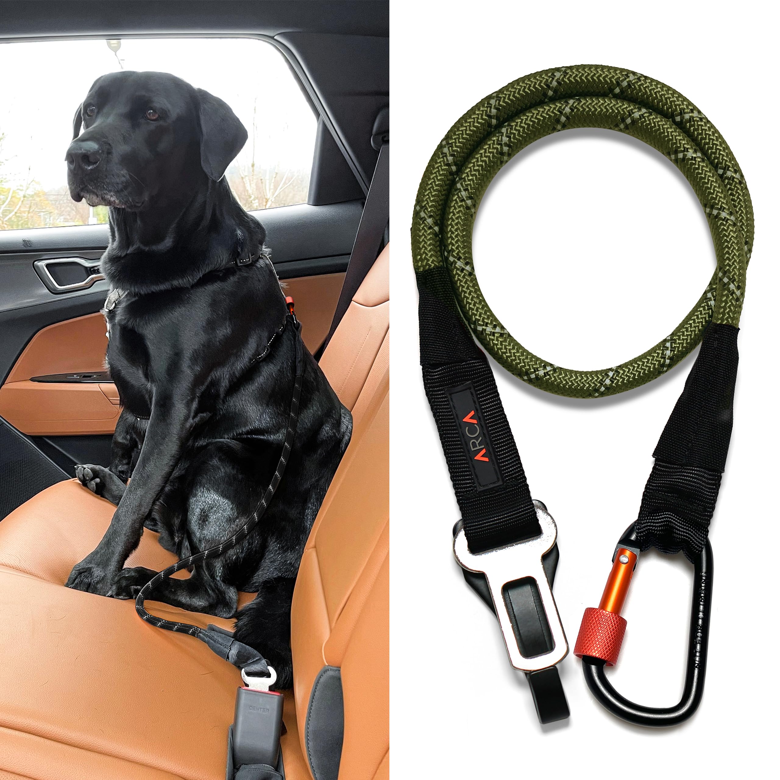 ARCA PET Dog Seat Belt for Car | Universal Dog Car Seatbelt | Durable Reflective Rope with Clip Hook Latch, Buckle and Carabiner