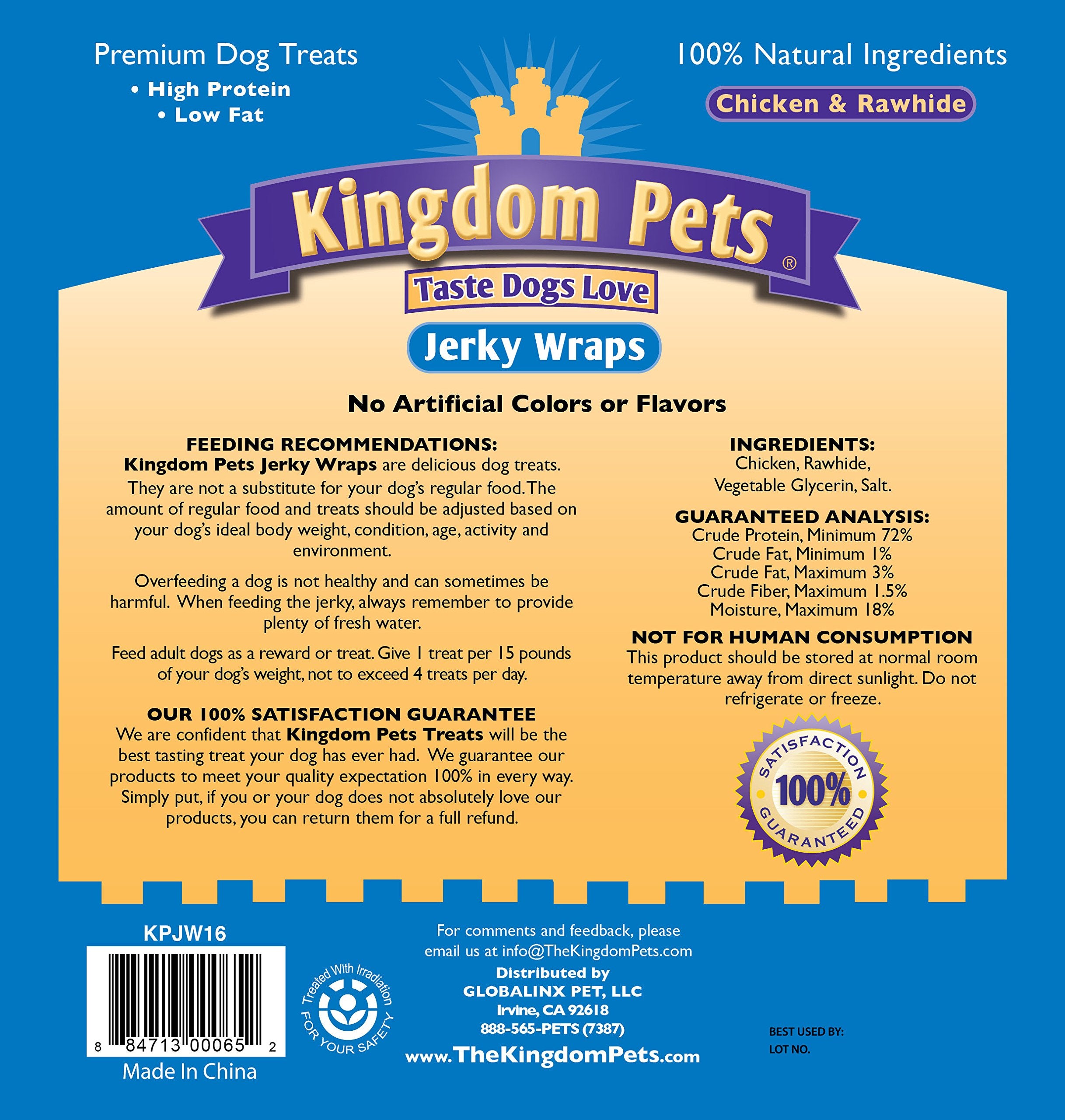 Kingdom Pets Filler Free Chicken Jerky & Rawhide Wraps, Premium Treats for Dogs (16 oz.)