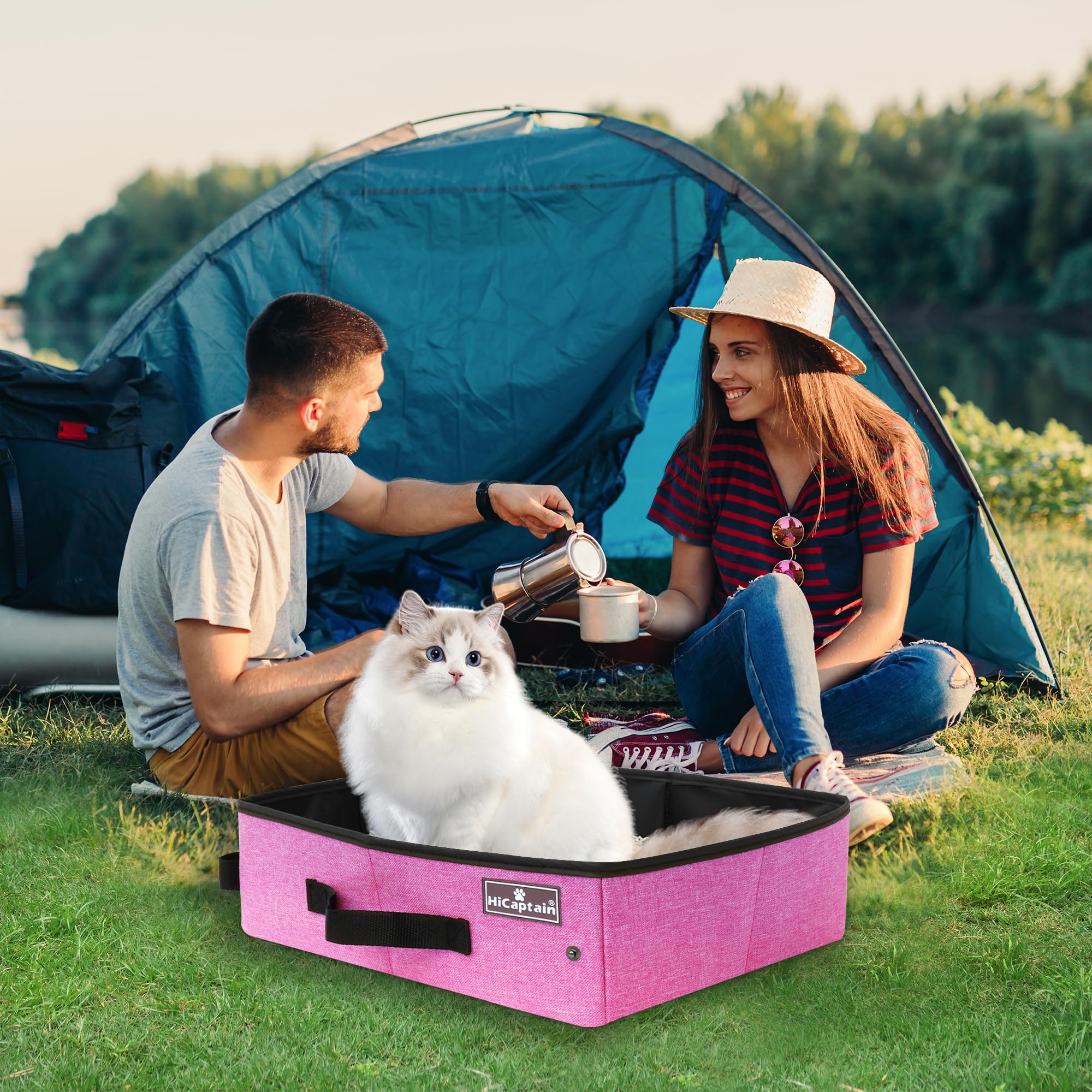 Hicaptain Portable Foldable Travel Litter Box, Foldable Cat Travel Litter Box - Leakproof, Waterproof. Ideal For Road Trip, Cars
