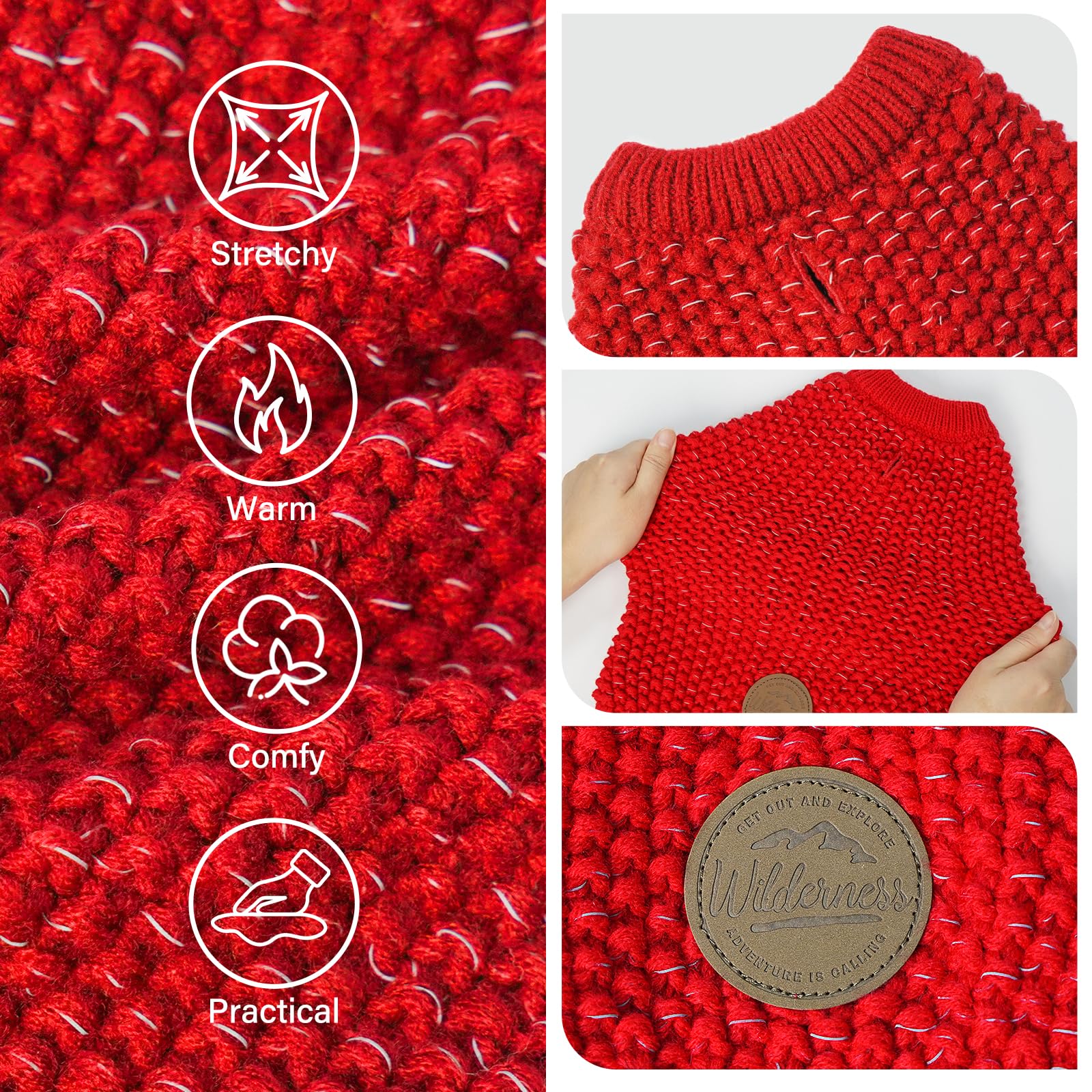 Kyeese Christmas Dog Sweaters With Reflective Yarn For Large Dogs Warm Pullover Dog Knitwear With Leash Hole For Fall Winter, Re