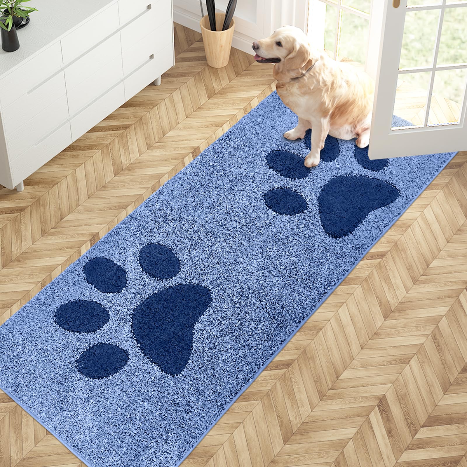 Purrugs Dirt Trapper Door Mat 32'' X 70'', Non-Skid/Slip Machine Washable Microfiber Entryway Rug, Dog Door Mat, Super Absorbent
