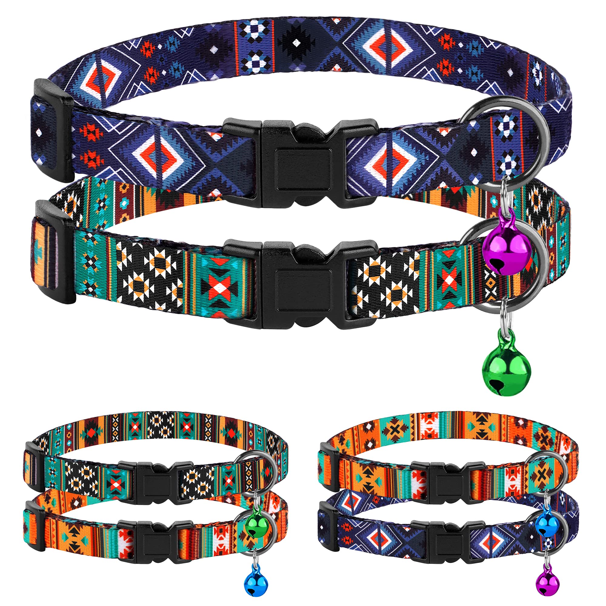 Cat Collar Breakaway 2Pcs Adjustable Pattern Tribal Aztec Southwest Safety Pet Collars For Cats Kitten (Aztec + Tribal)