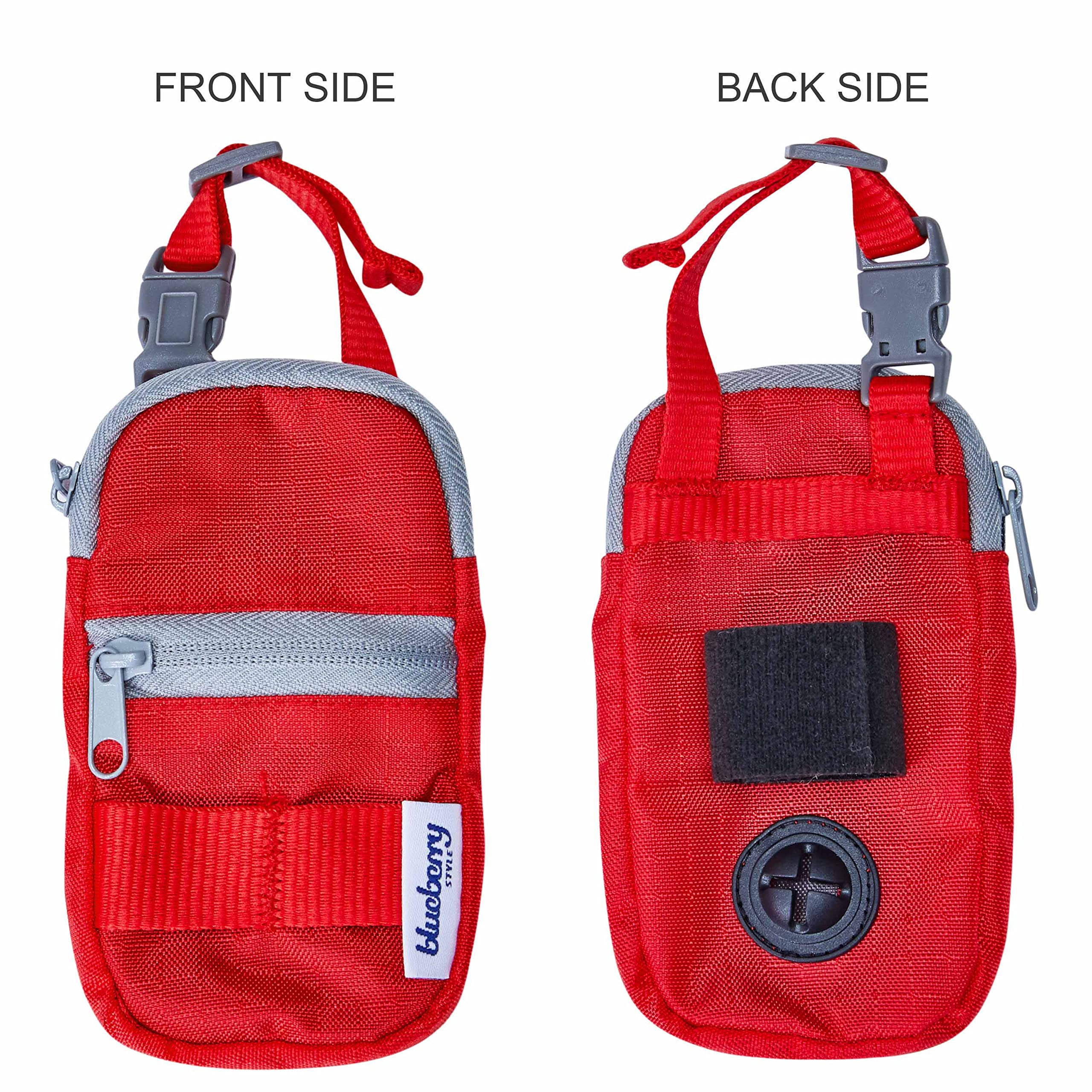 Blueberry Style Red Dog Waste Bag Dispenser, Dog Poop Bag Holder Leash Attachment, Includes 1 Roll of Free Poop Bags