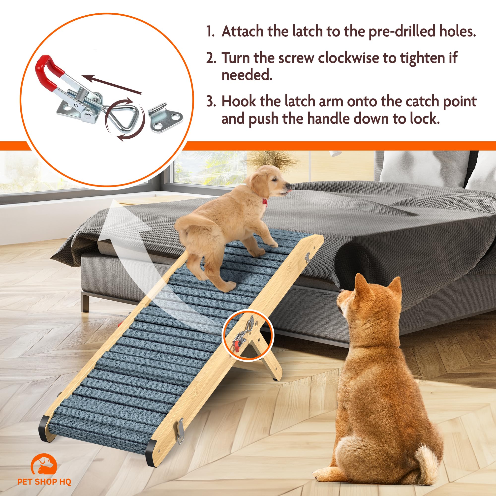 Dog Ramp For Bed - 34    Length Foldable Ramp For Small Dogs To Get On Beds, Couch, Or Sofa - Portable Wooden Design With 4 Adju