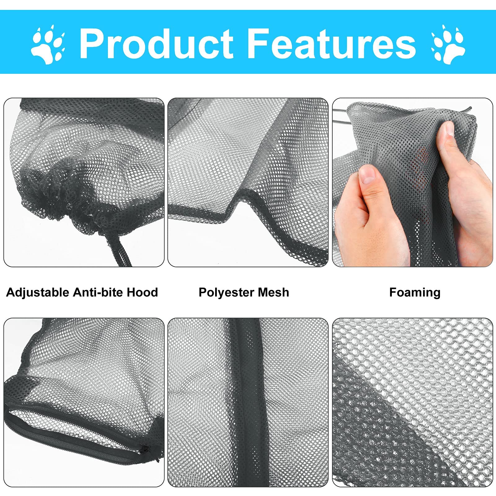 5 Pieces Cat Bathing Bag Set Cat Grooming Bag Adjustable Pet Shower Net Bag Cat Muzzles Anti-Bite Anti-Scratch Nail Clipper Tick Remover Tool Massage Brush For Bathing Cleaning Trimming (Grey-White)
