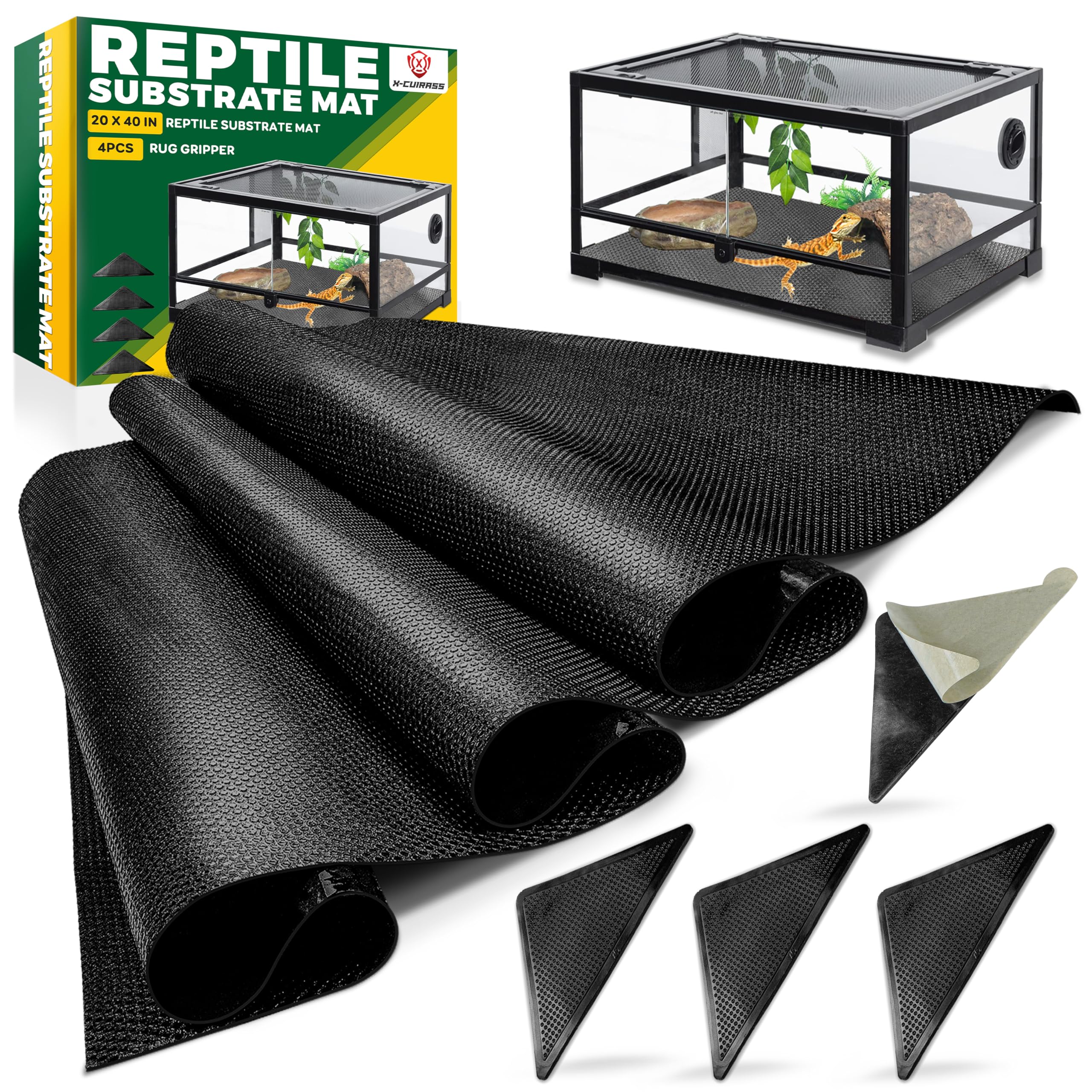 X-Cuirass [Premium] 20X40    Reptile Substrate Mat With 4 Pcs Rug Gripper, Extra Thick & Ultra Comfortable,Non-Slip, Reptile Tan