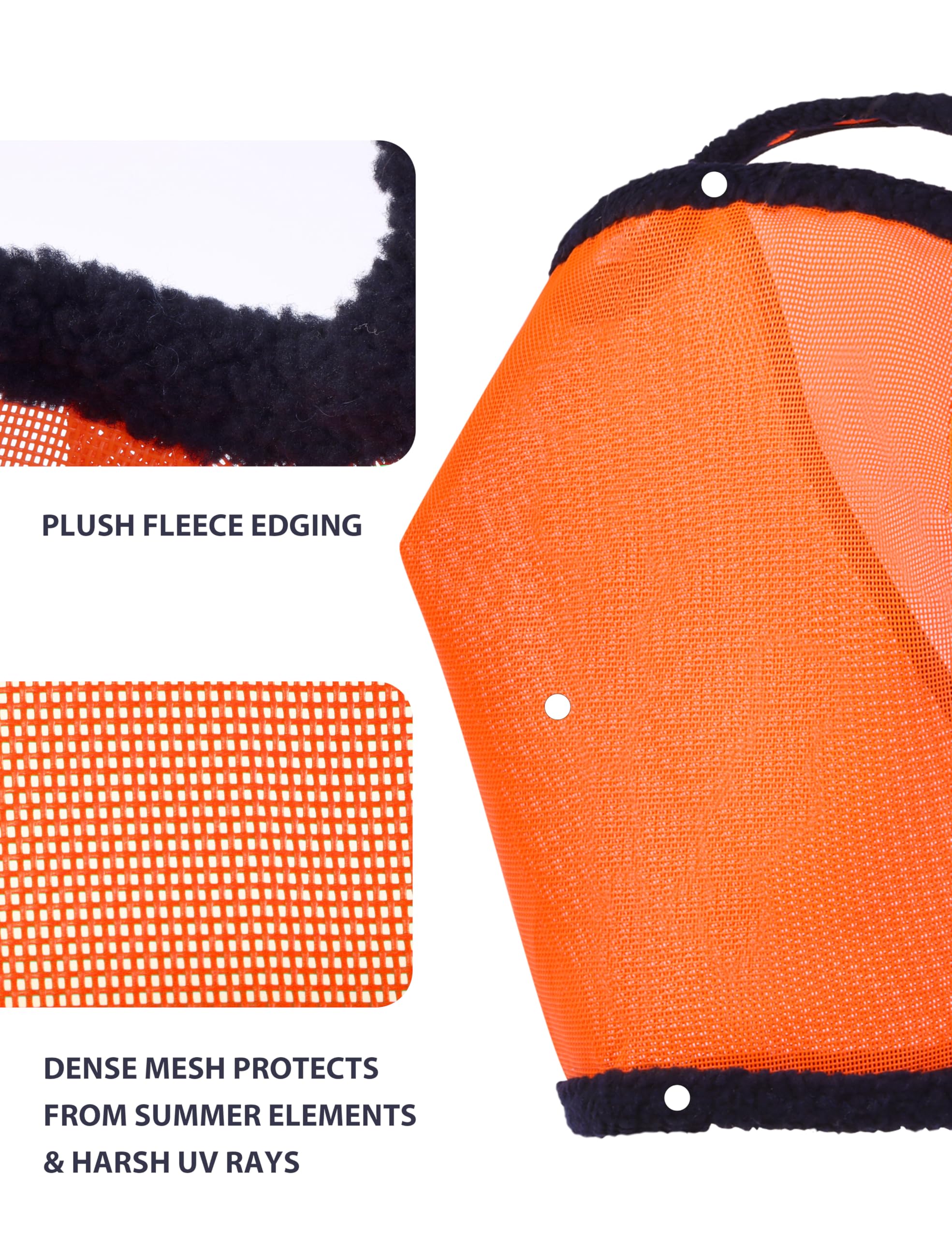 Harrison Howard All Round Mesh Horse Fly Mask UV Protective with Fleece Padded Edging Vibrant Orange M