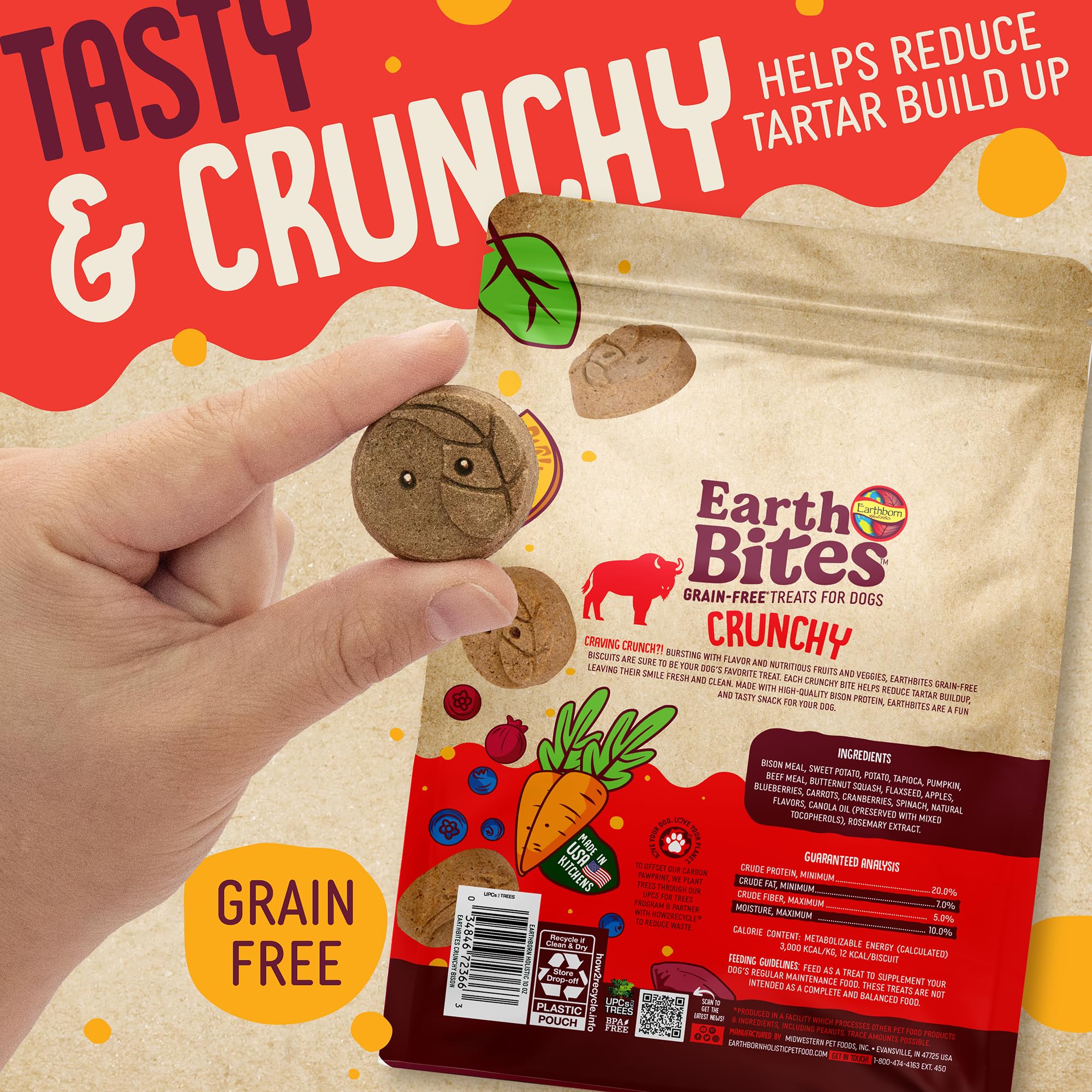 earthborn EarthBites Crunchy Grain Free Treats for Dogs (Bison)