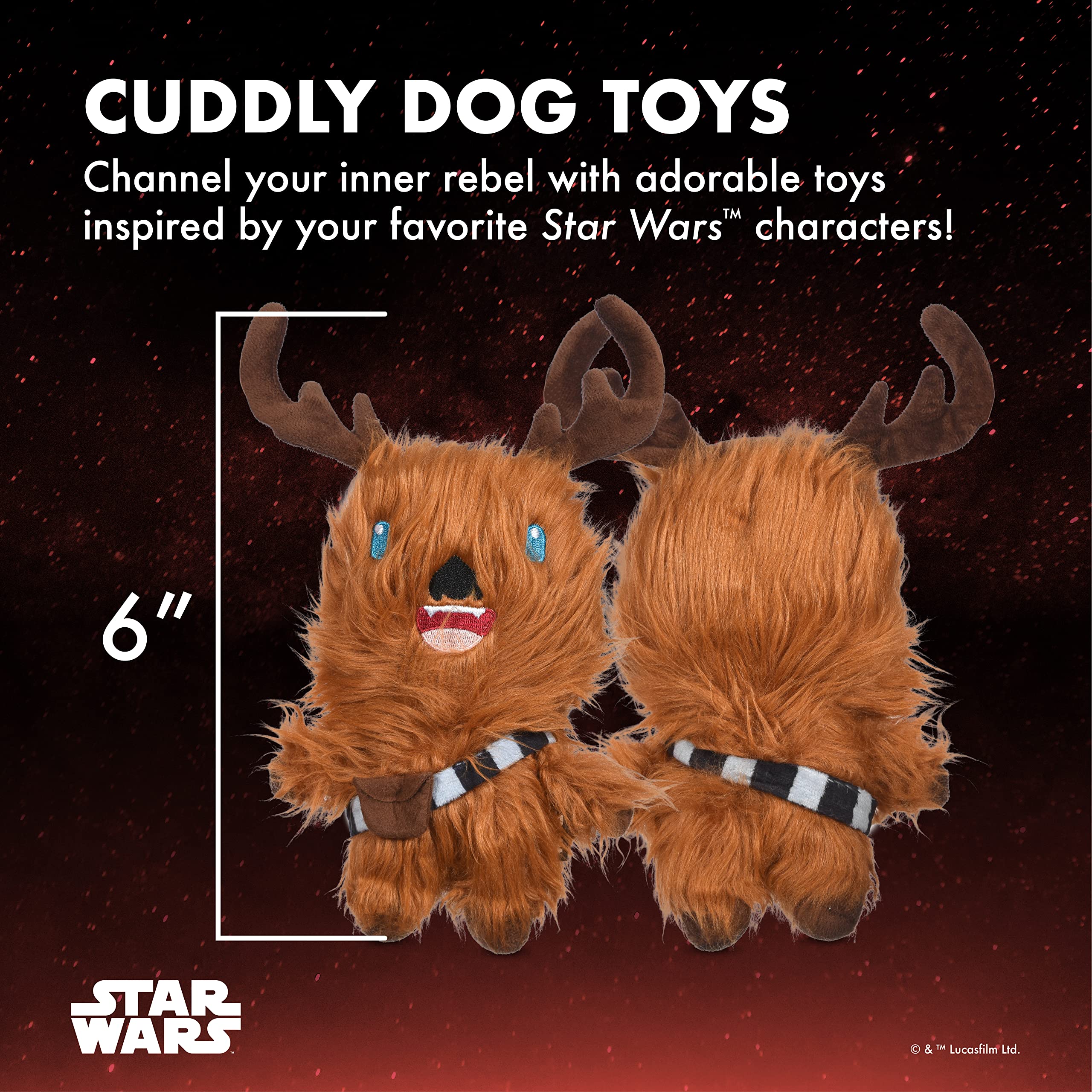 Star Wars Chewbacca Reindeer Squeaky Plush Dog Toy | Soft, Squeaky Holiday Dog Toy, 6 Inch (FF24146)