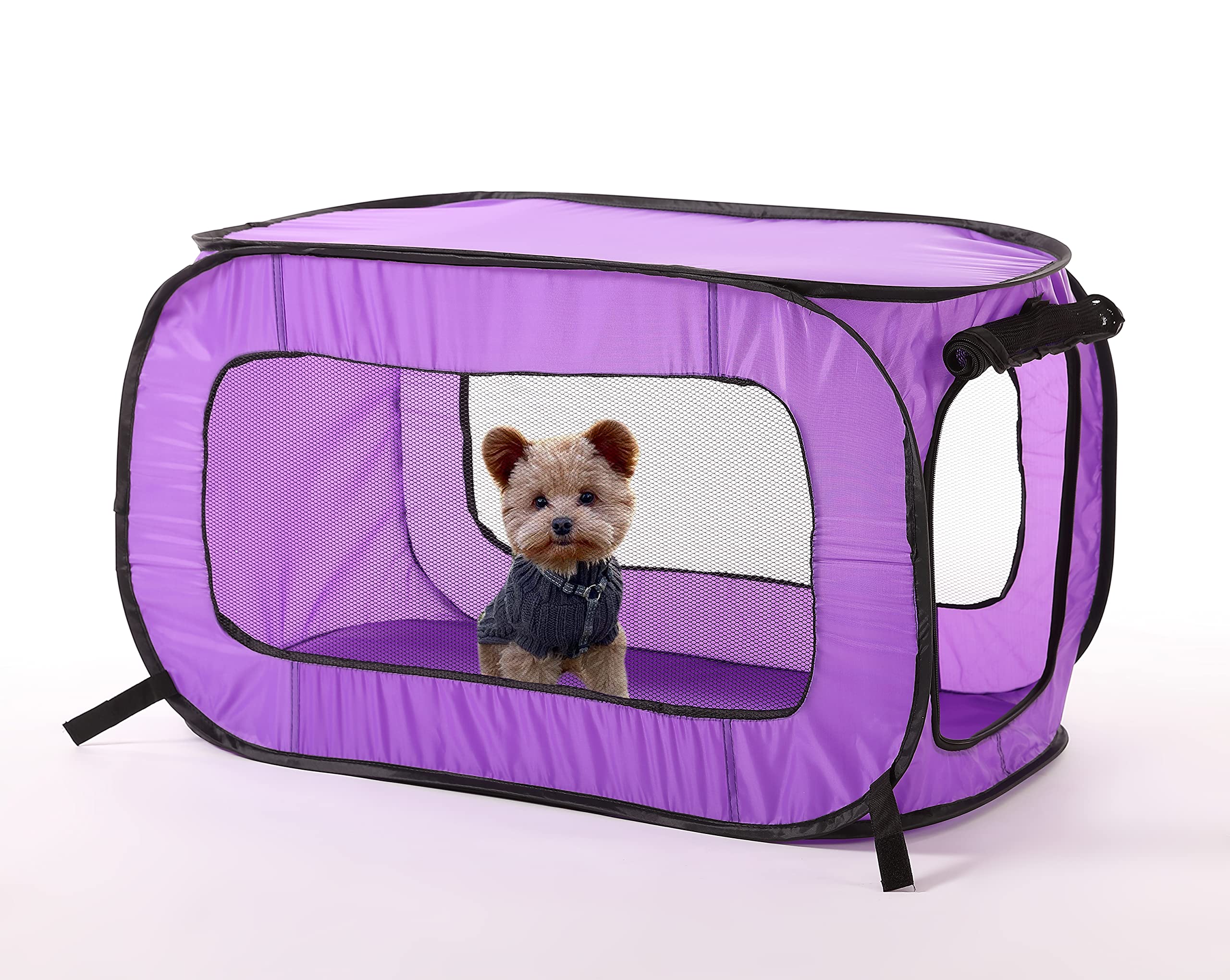 Beatrice Home Fashions Portable, Collapsible, Pop Up Kennel Travel Cat And Dog Crate, 24' L X 16.6' W X 16' H, Purple