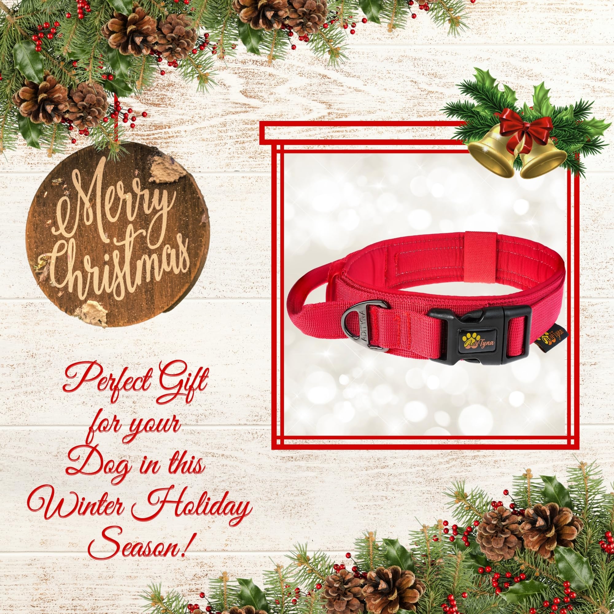 Adityna Heavy-Duty Tactical Dog Collar With Handle - Perfect Red Dog Collar For Training, Walking, Or Hunting (Large: Fit 18.5-2