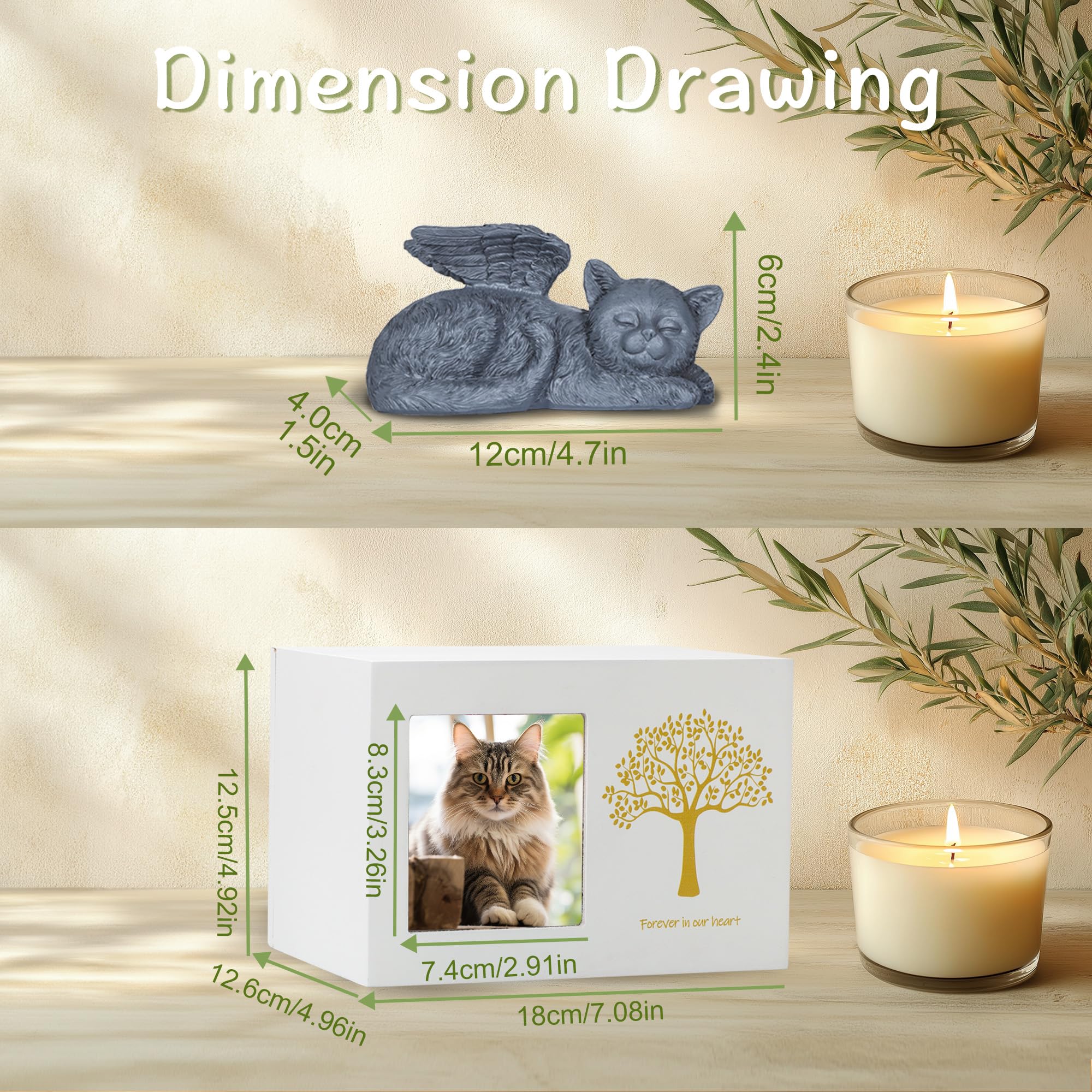 Didibirdi Pet Urn For Dog Ashes, Tree Pattern Wooden Keepsake With Photo Frame, Memory Box With Resin Animal Statue And Sealed S