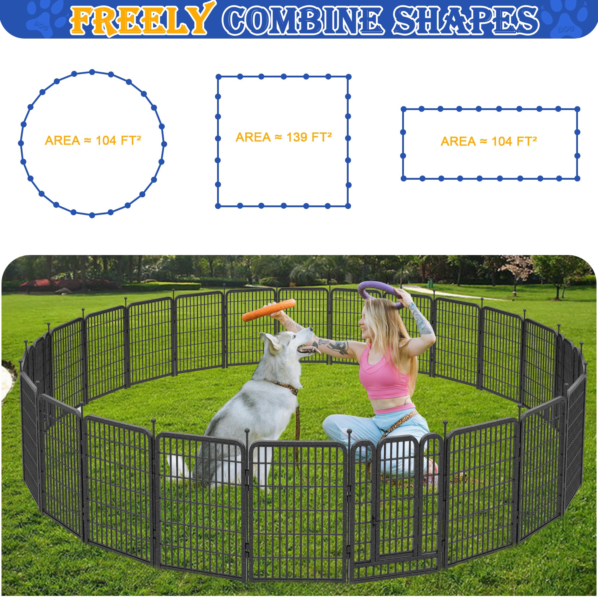 Lfcreator Dog Playpen Outdoor, 32 Height*24Panels Dog Fence With Anti-Rust Paint Finish For Large/Medium/Small Dogs, Portable