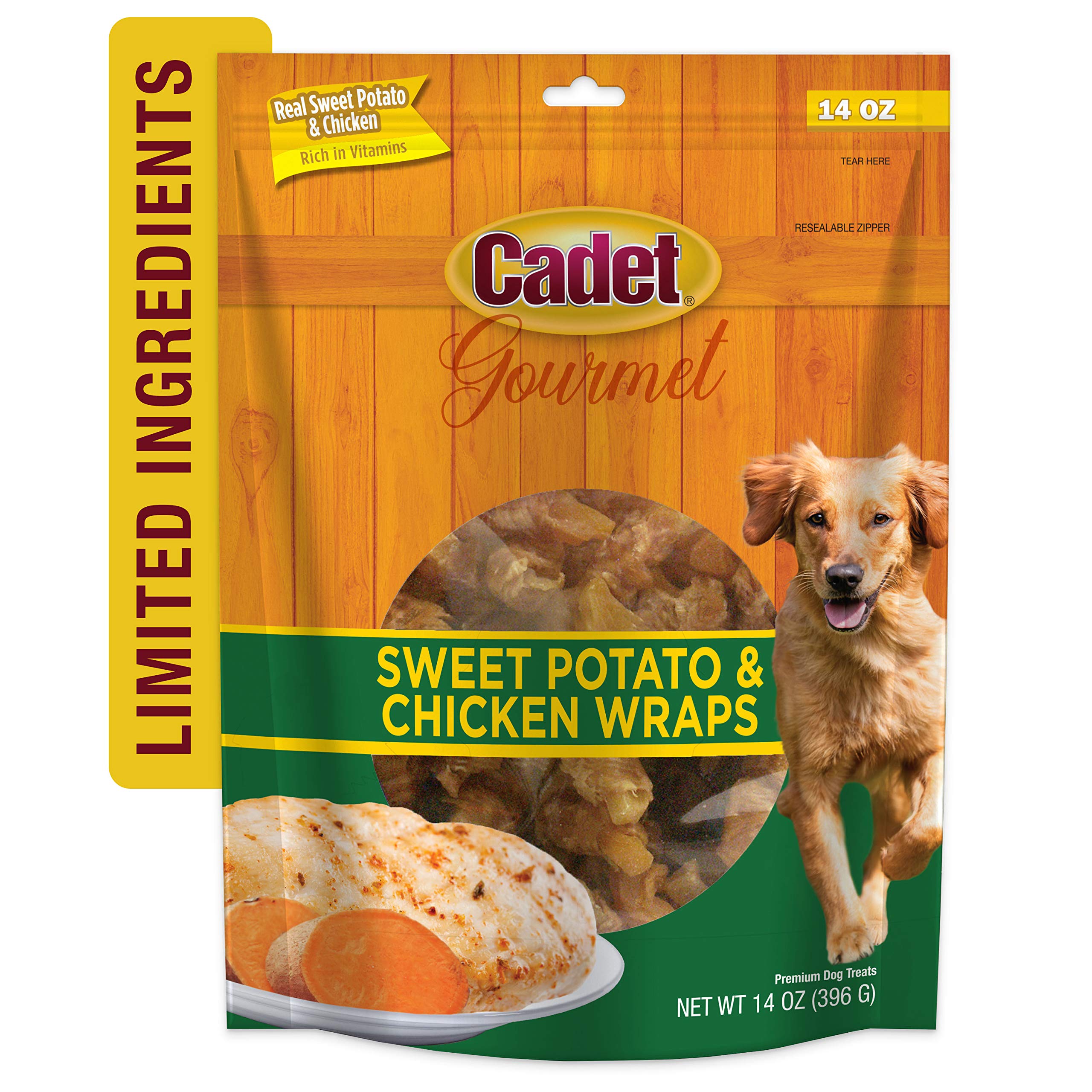 Cadet Gourmet Sweet Potato & Chicken Wraps Dog Treats - Healthy & Natural Chicken and Sweet Potato Dog Training Treats for Small