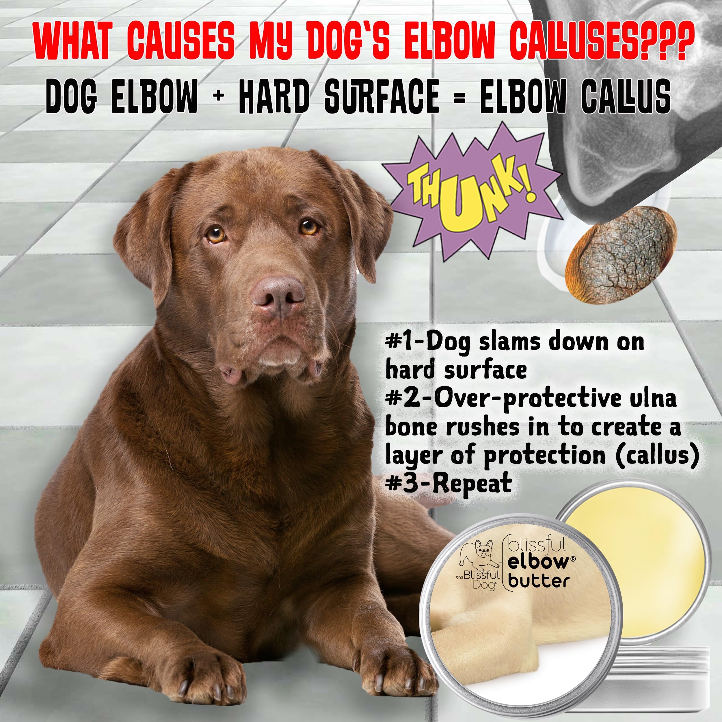 The Blissful Dog Elbow Butter, Moisturizer for Dry, Cracked Elbow Calluses, Versatile Dog Balm, Lick-Safe Balm, 8 oz.
