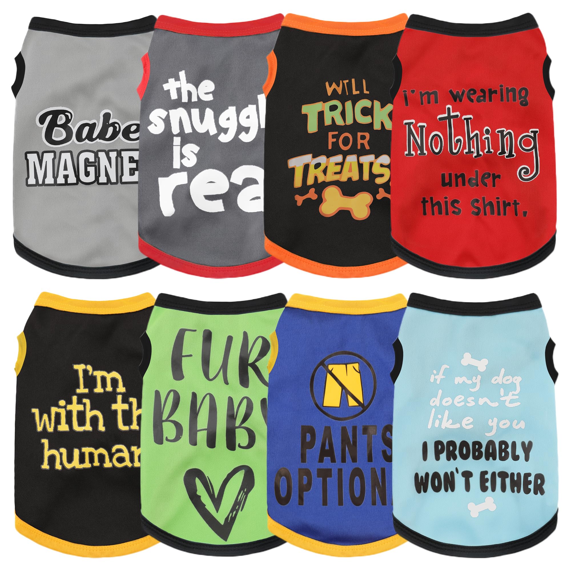 Upgrade Your Pet'S Seasonal Wardrobe With Playful Flair: An 8-Piece Set Of Dog Shirts Boasting Hilarious Printed Patterns, Ensur