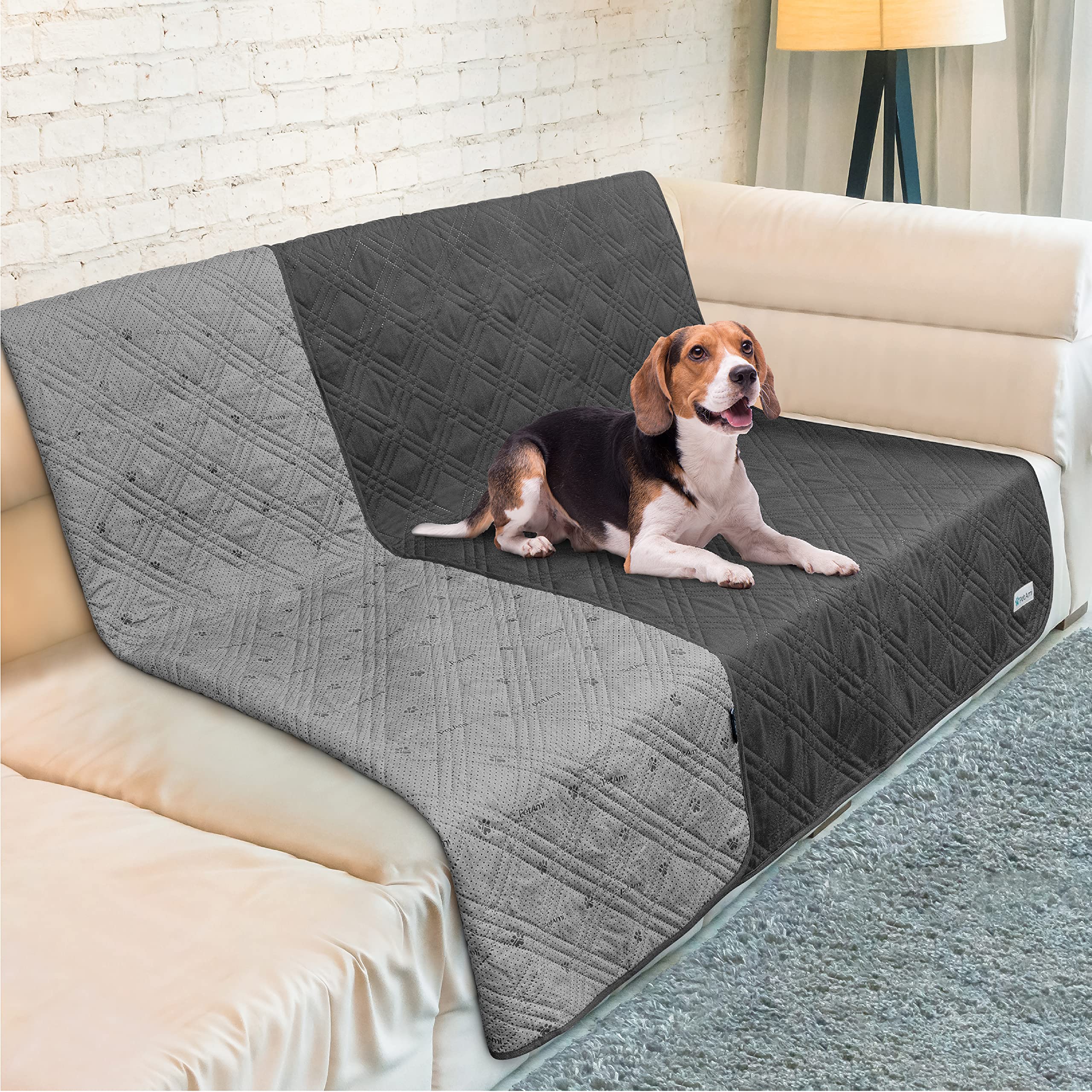 Petami Waterproof Dog Bed Cover Pet Blanket For Medium Large Dog, Couch Cover Sofa Furniture Protector For Dogs Cat, Reversible Water-Resistant Anti-Slip Pad Mat Quilt Washable, 52X82 Gray