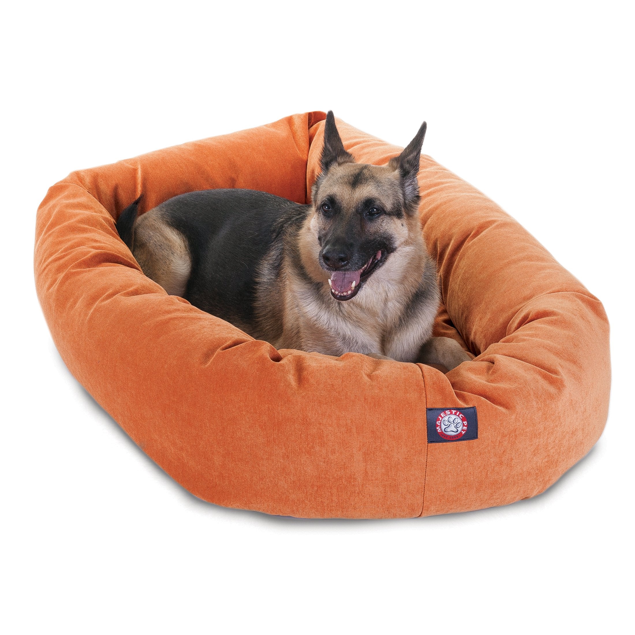 Majestic Pet 52 Inch Micro Velvet Calming Dog Bed Washable – Cozy Soft Round Dog Bed With Spine For Head Support - Fluffy Donut Dog Bed 52X35X11 (Inch) – Round Pet Bed X- Large – Orange