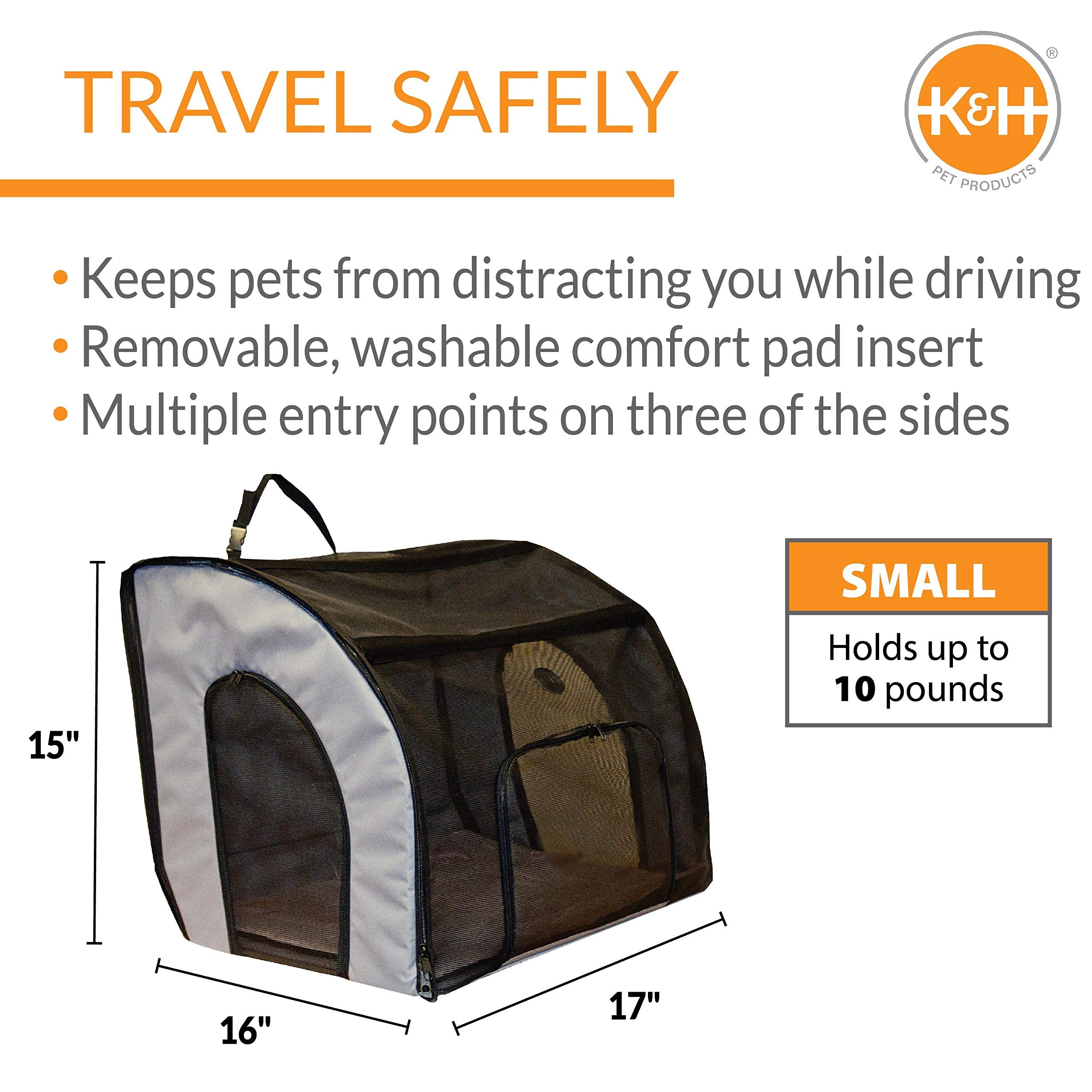 K&H Pet Products Enclosed Dog Cat Car Seat, Travel Safety Carrier for Pets, Dog Travel Car Seat, Soft-Sided Covered Cat Carrier,