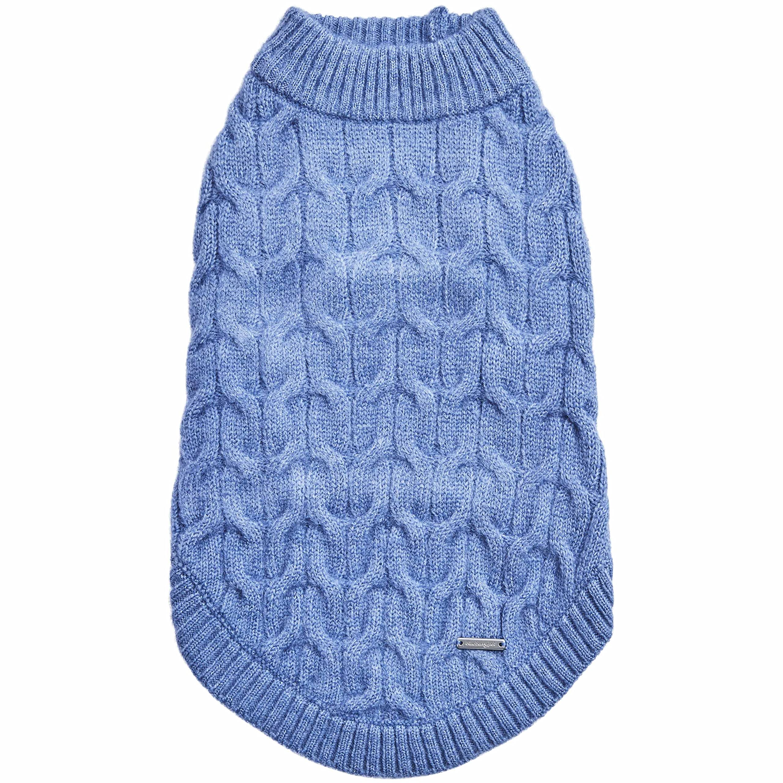 Blueberry Pet Classic Fuzzy Textured Knit Pullover Crew-Neck Dog Sweater In Heather Blue, Back Length 20', Pack Of 1 Clothes For Dogs