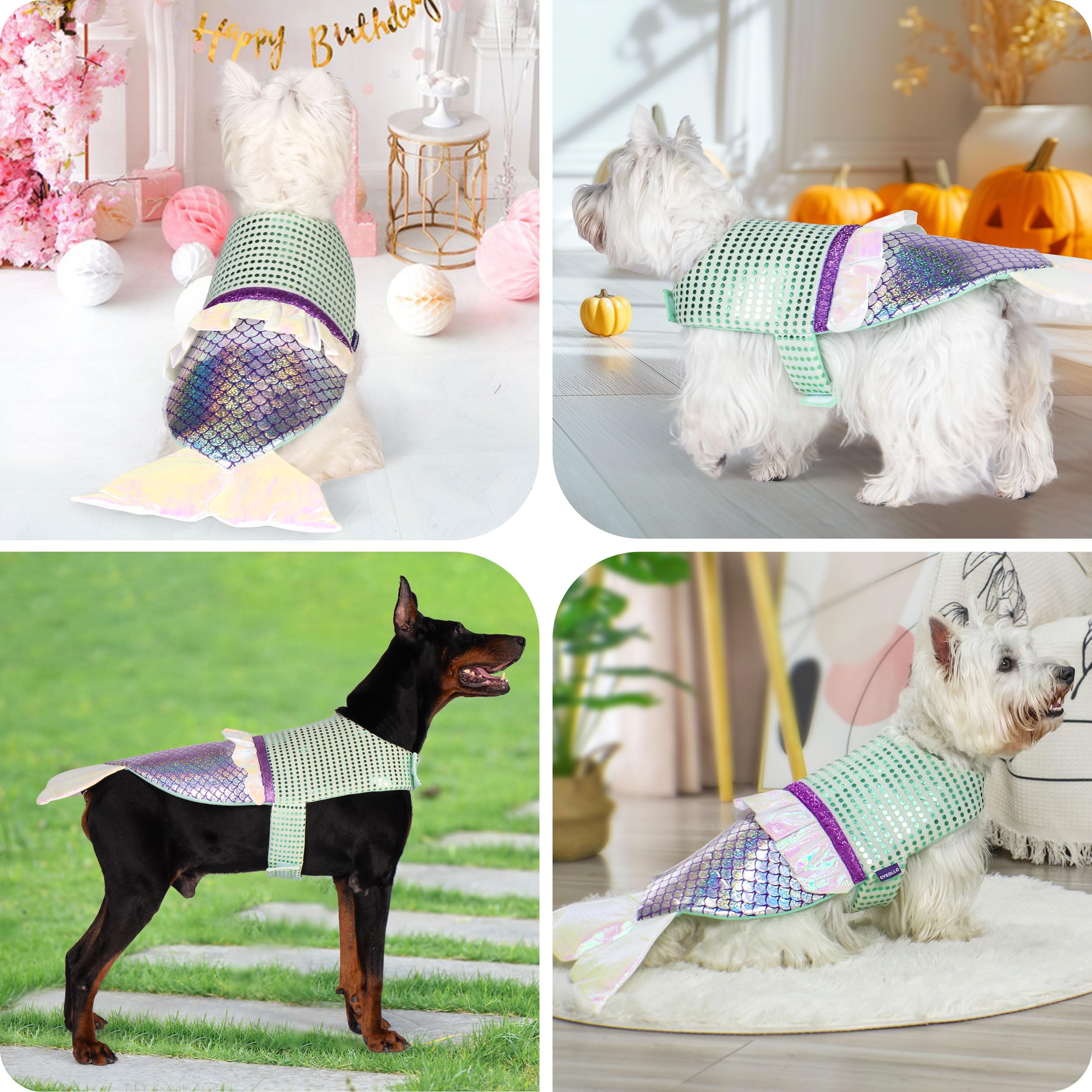 Cyeollo Dog Halloween Costumes Mermaid Cosplay Holiday Birthday Party Dog Clothes Outfit Pet Costume For Medium Dogs, Size L