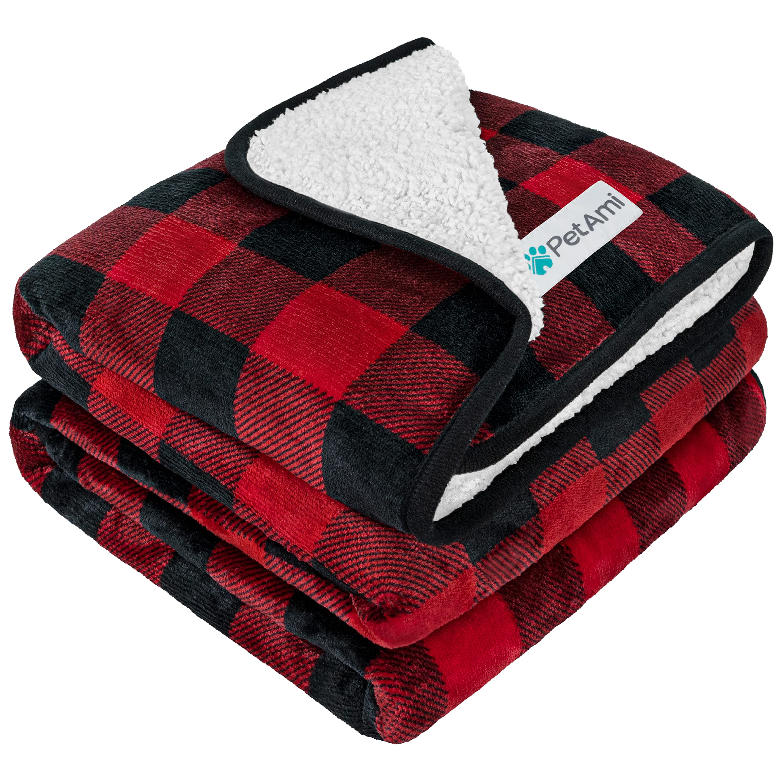 Petami Waterproof Dog Blanket For Large Giant Dogs, Pee Proof Pet Blanket Sherpa Fleece Crate Cover, Reversible Cat Throw Bed Kennel Protector, Soft Plush Washable Pad (Queen 90X90, Checker Red)
