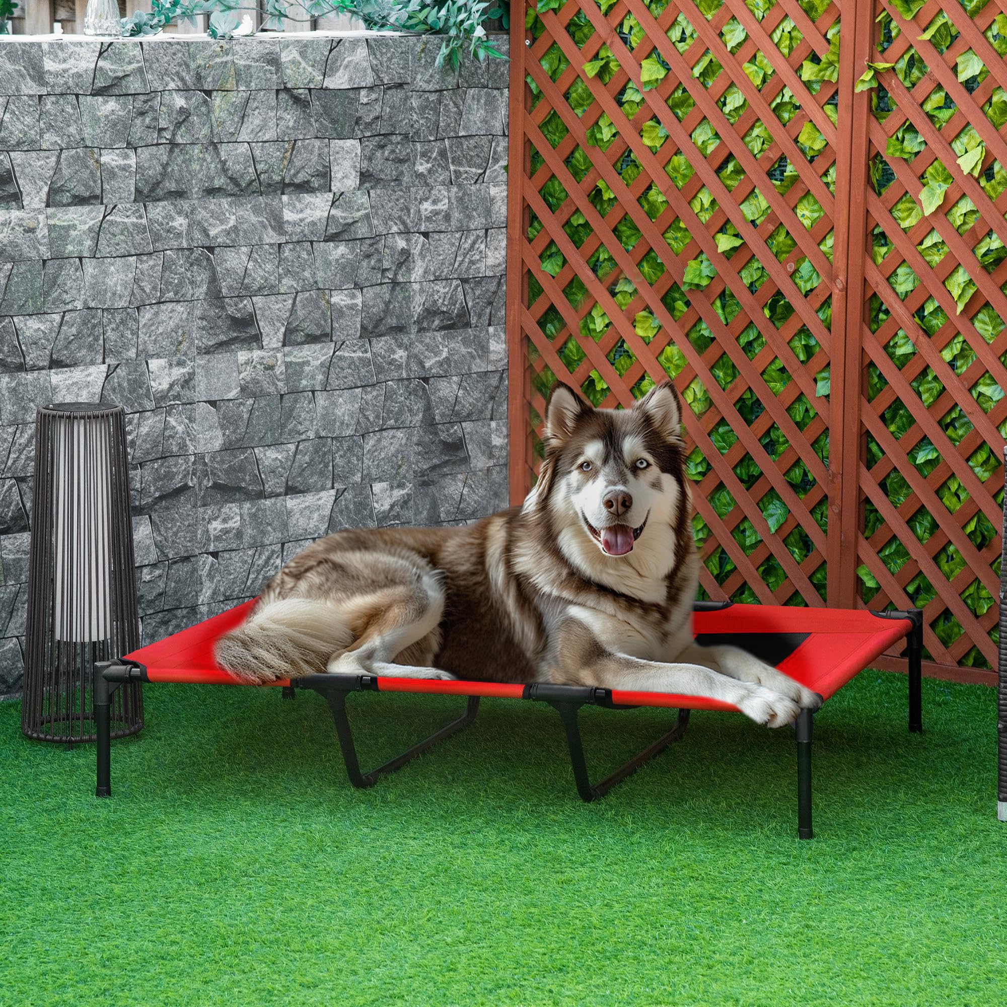Pawhut 48'' X 36'' Elevated Breathable Dog Bed Portable Pet Cot W/ Carry Bag Metal Frame Breathable Mesh Indoor And Outdoor Red