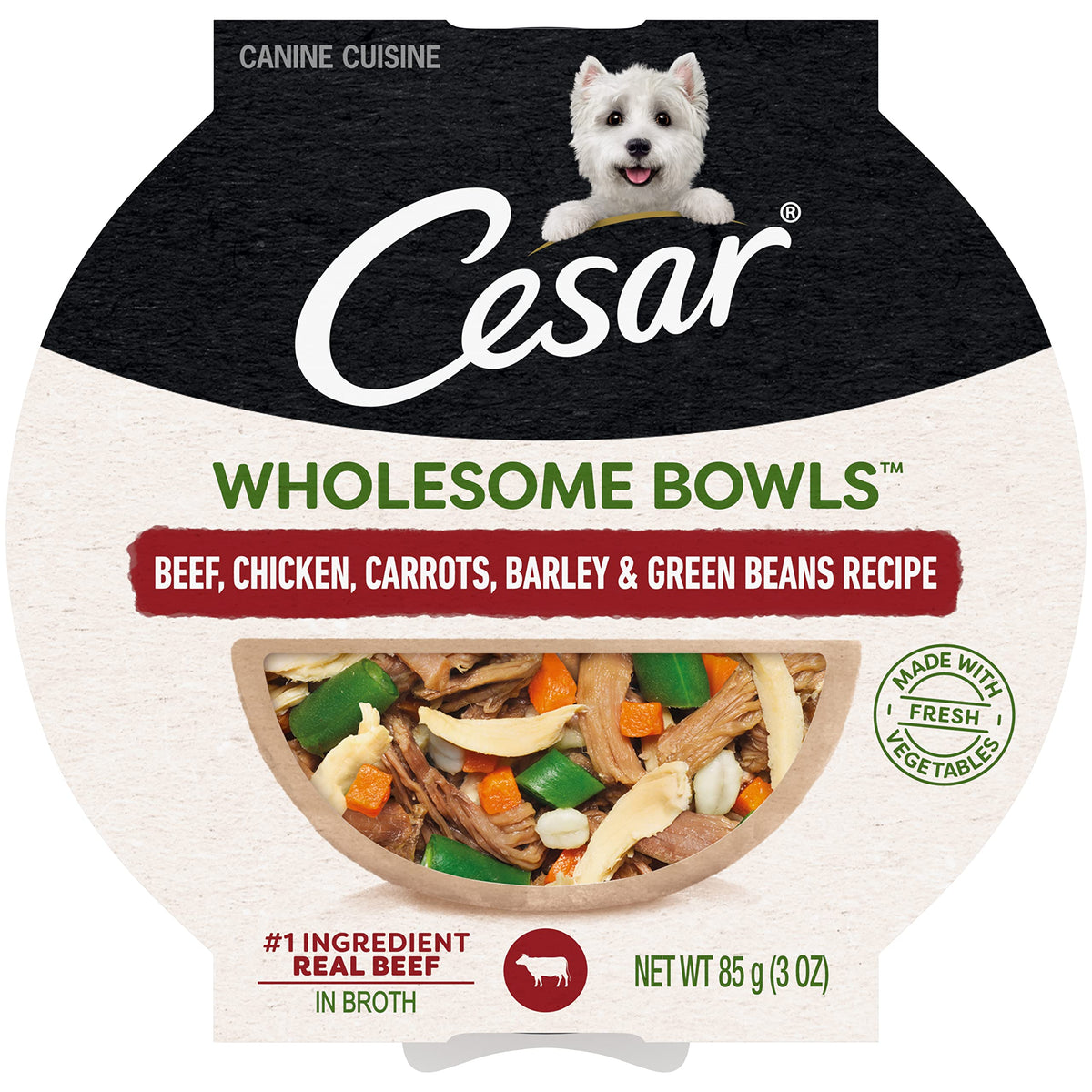 Cesar Wholesome Bowls Adult Soft Wet Dog Food Beef, Chicken, Carrots, Barley & Green Beans Recipe, (10) 3 Oz. Bowls