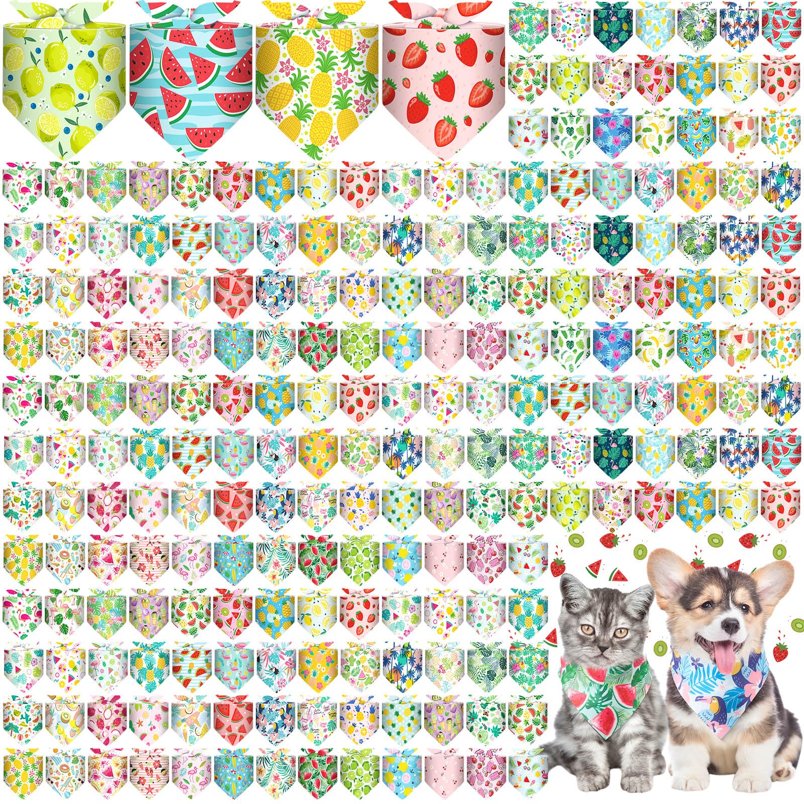 Geyoga 240 Pcs Dog Bandanas Bulk Summer Fruit Bandanas for Dogs Triangle Pet Bibs Scarf Adjustable Neckerchief for Puppy Small M